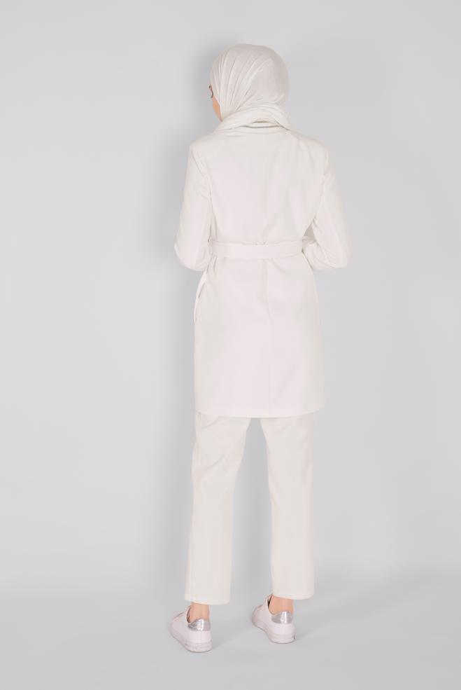 Hijab-Kleidung WEISS SİMLİ ŞERİT LASTİK DETAYLI CEKET 41468 - ALVİNA