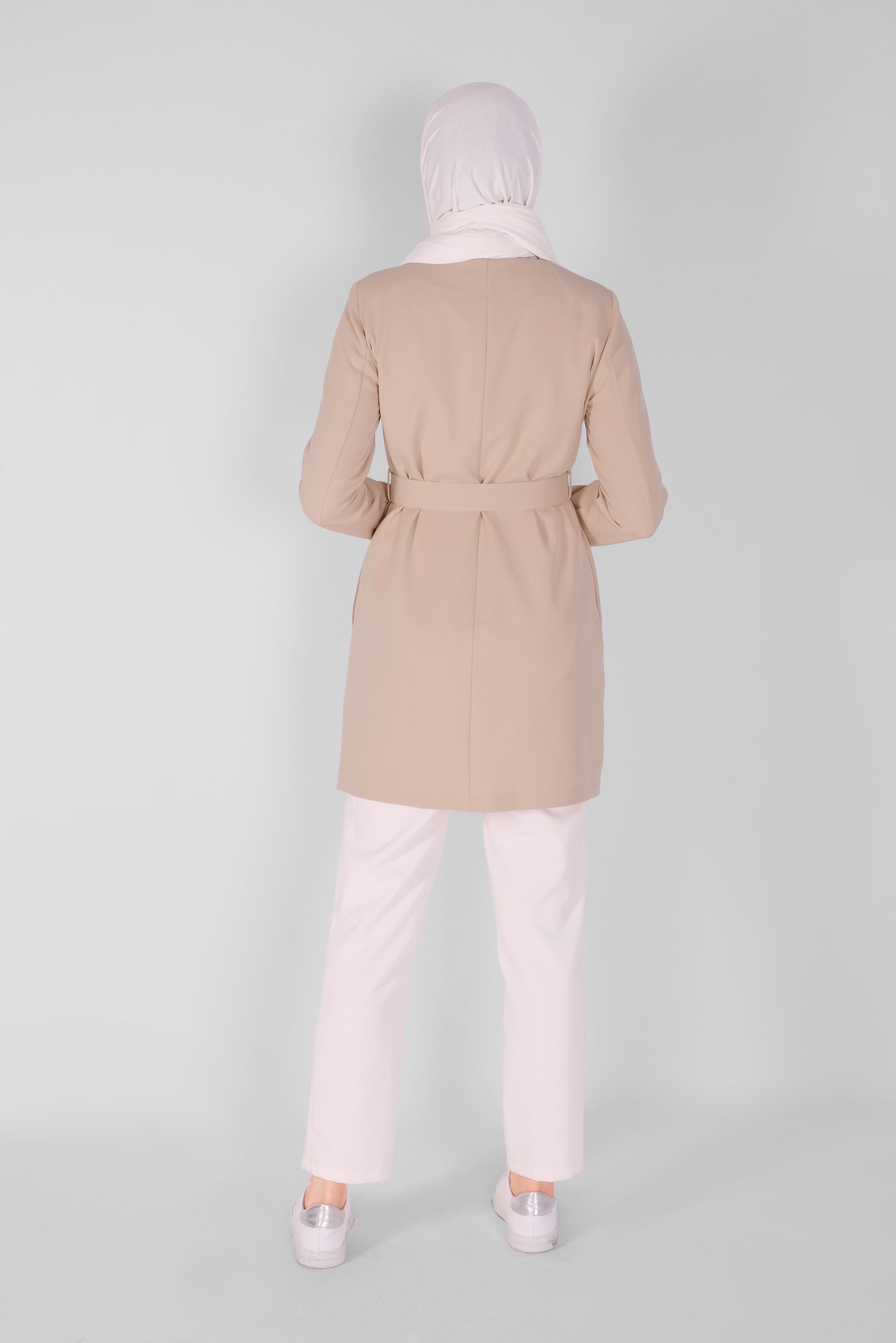 Tesettür giyim BEJ SİMLİ ŞERİT LASTİK DETAYLI CEKET 41468