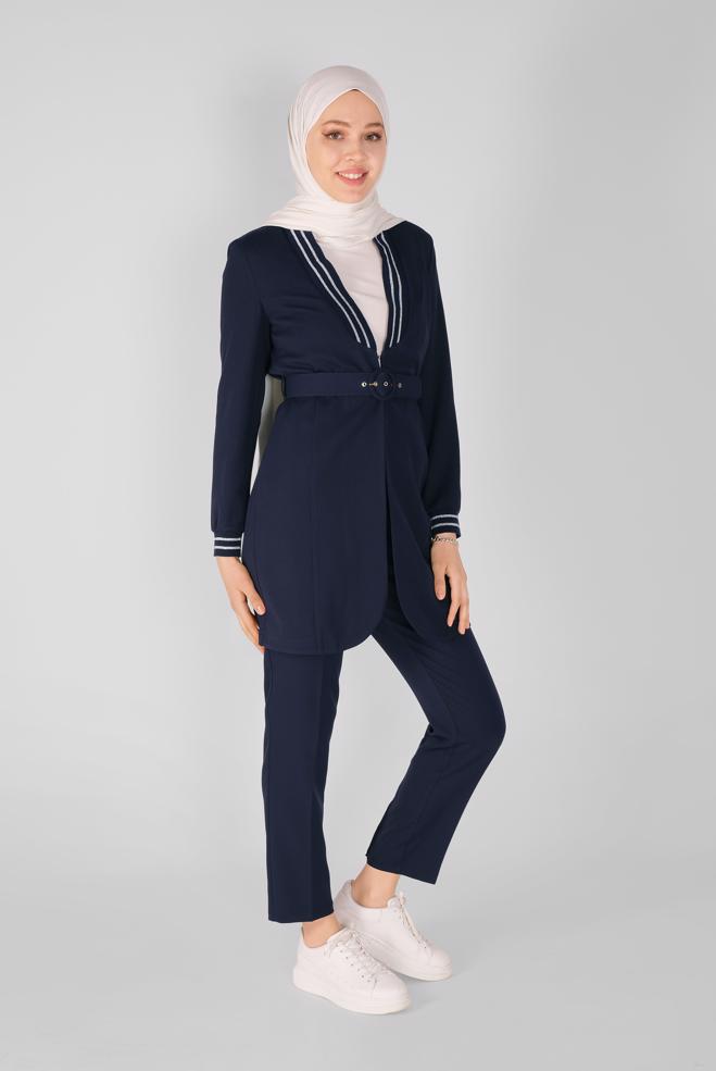 Hijab-Kleidung NAVY BLAU SİMLİ ŞERİT LASTİK DETAYLI CEKET 41468 - ALVİNA