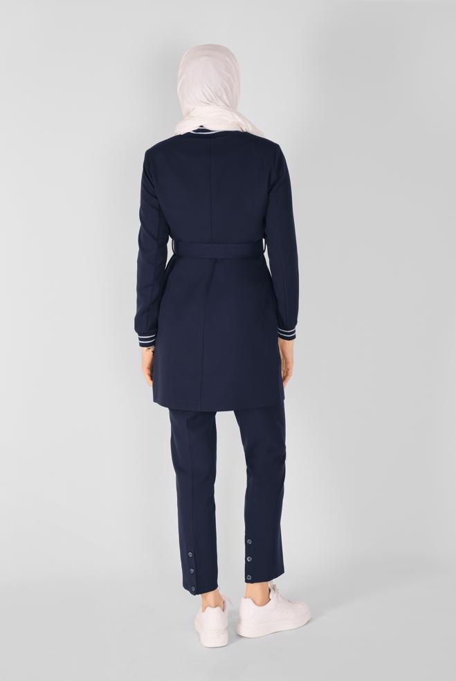 Hijab-Kleidung NAVY BLAU SİMLİ ŞERİT LASTİK DETAYLI CEKET 41468 - ALVİNA