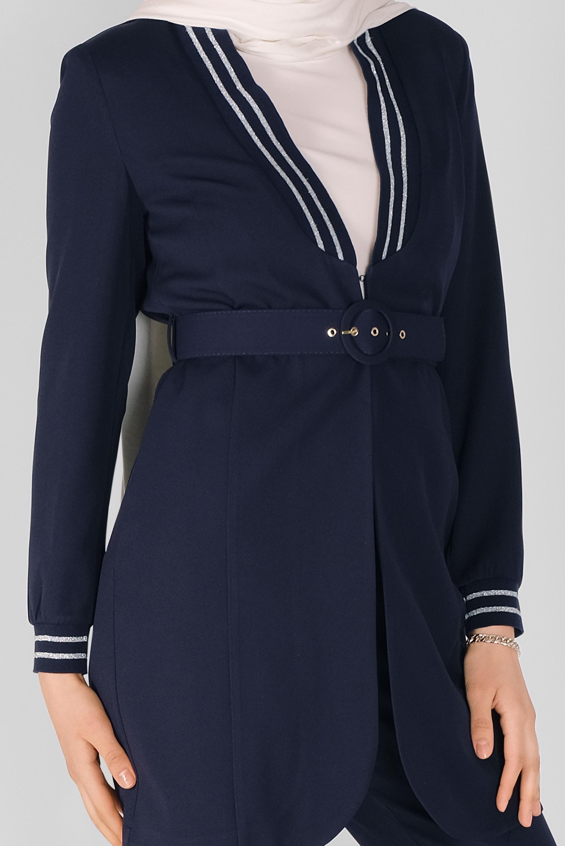 Vêtements hijab BLEU MARINE VESTE DÉTAILLÉE À BANDE ARGENTÉE 41468 