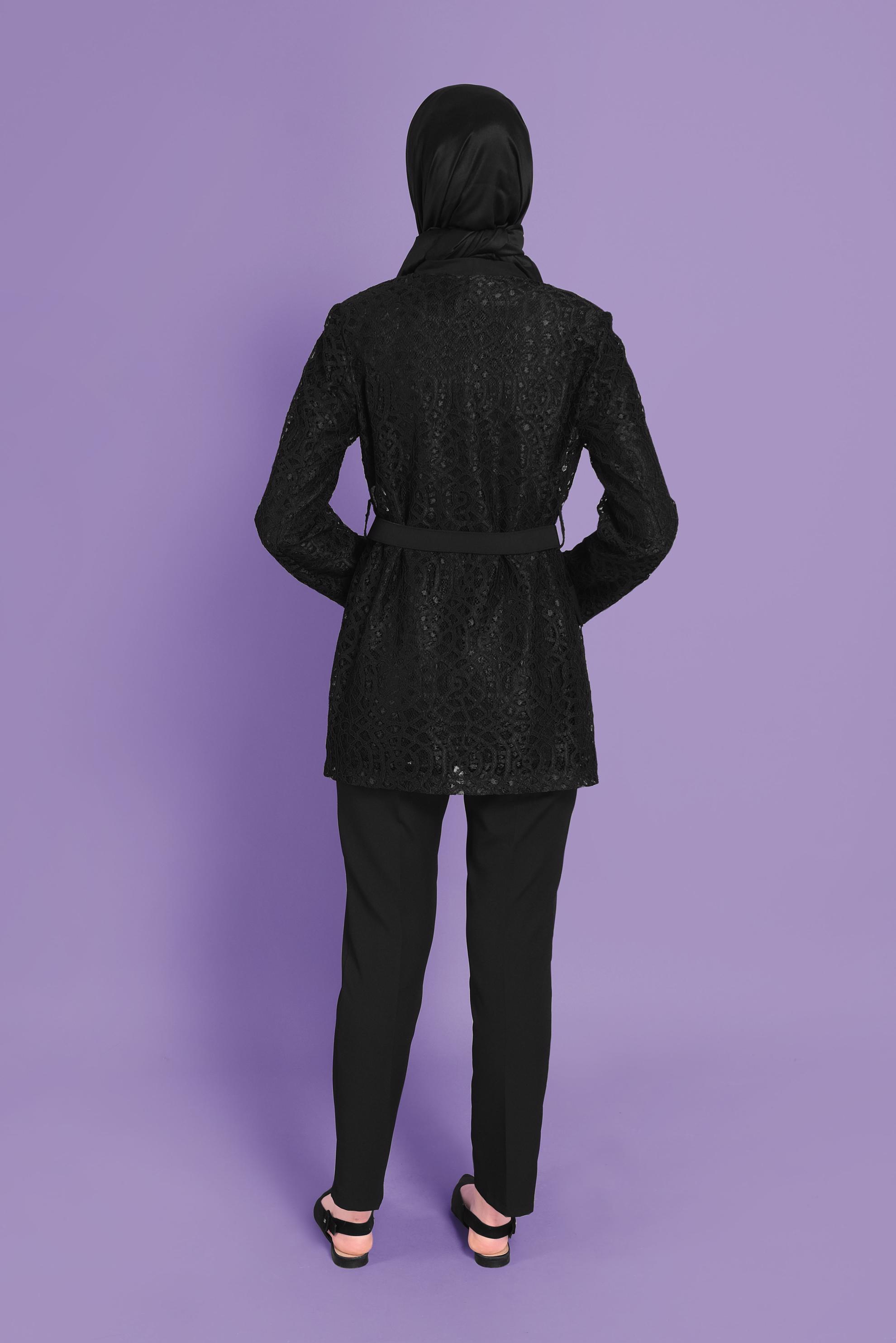 Tesettür giyim SİYAH GÜPÜRLÜ İKİLİ CEKET 41470 