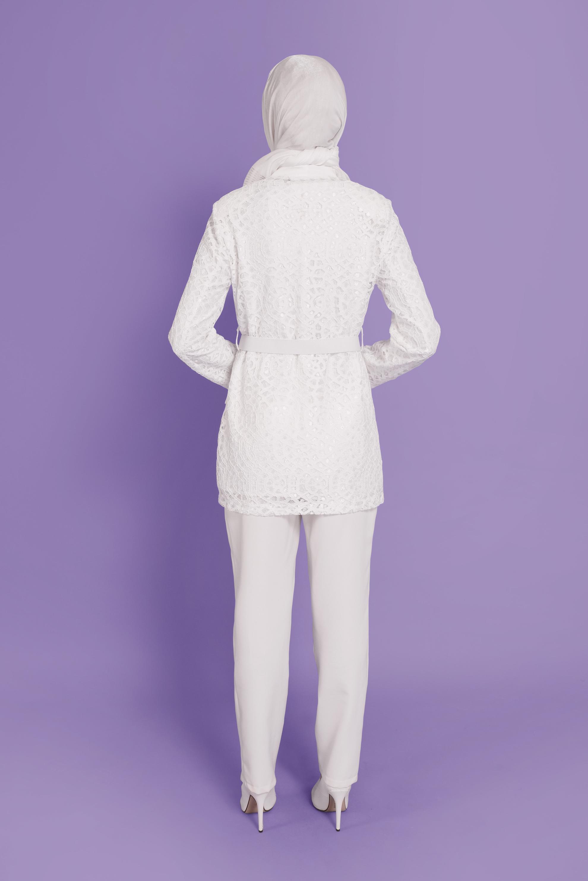 Tesettür giyim BEYAZ GÜPÜRLÜ İKİLİ CEKET 41470 