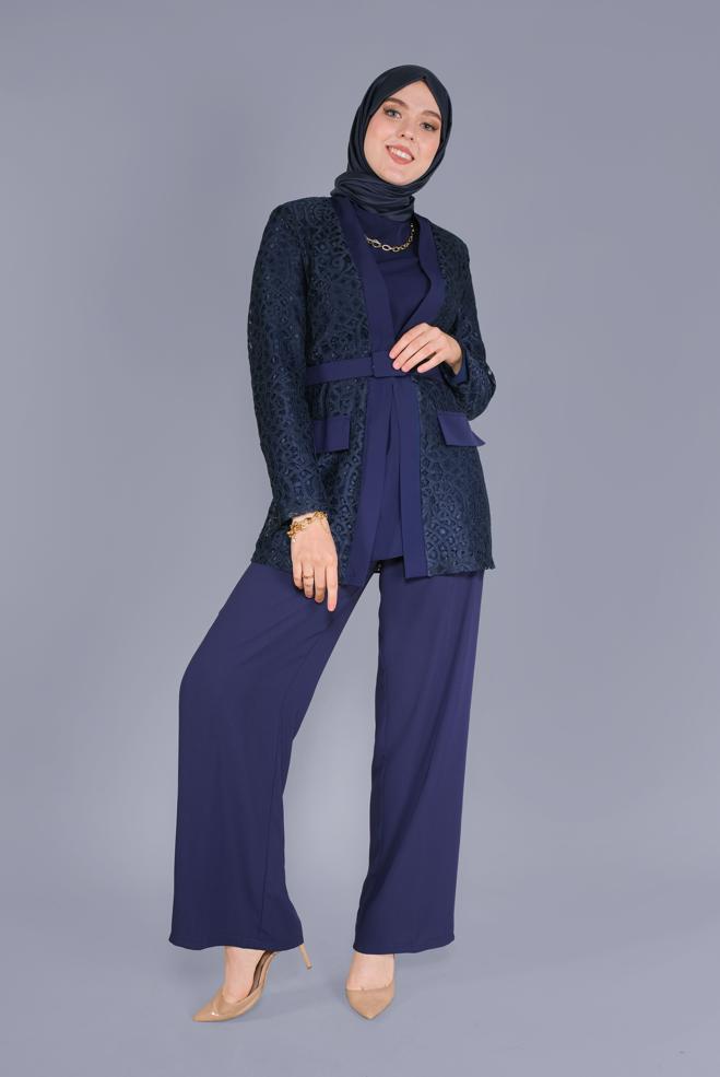 Hijab clothing NAVY BLUE GUIPURED 2-PIECE JACKET 41470  - ALVİNA