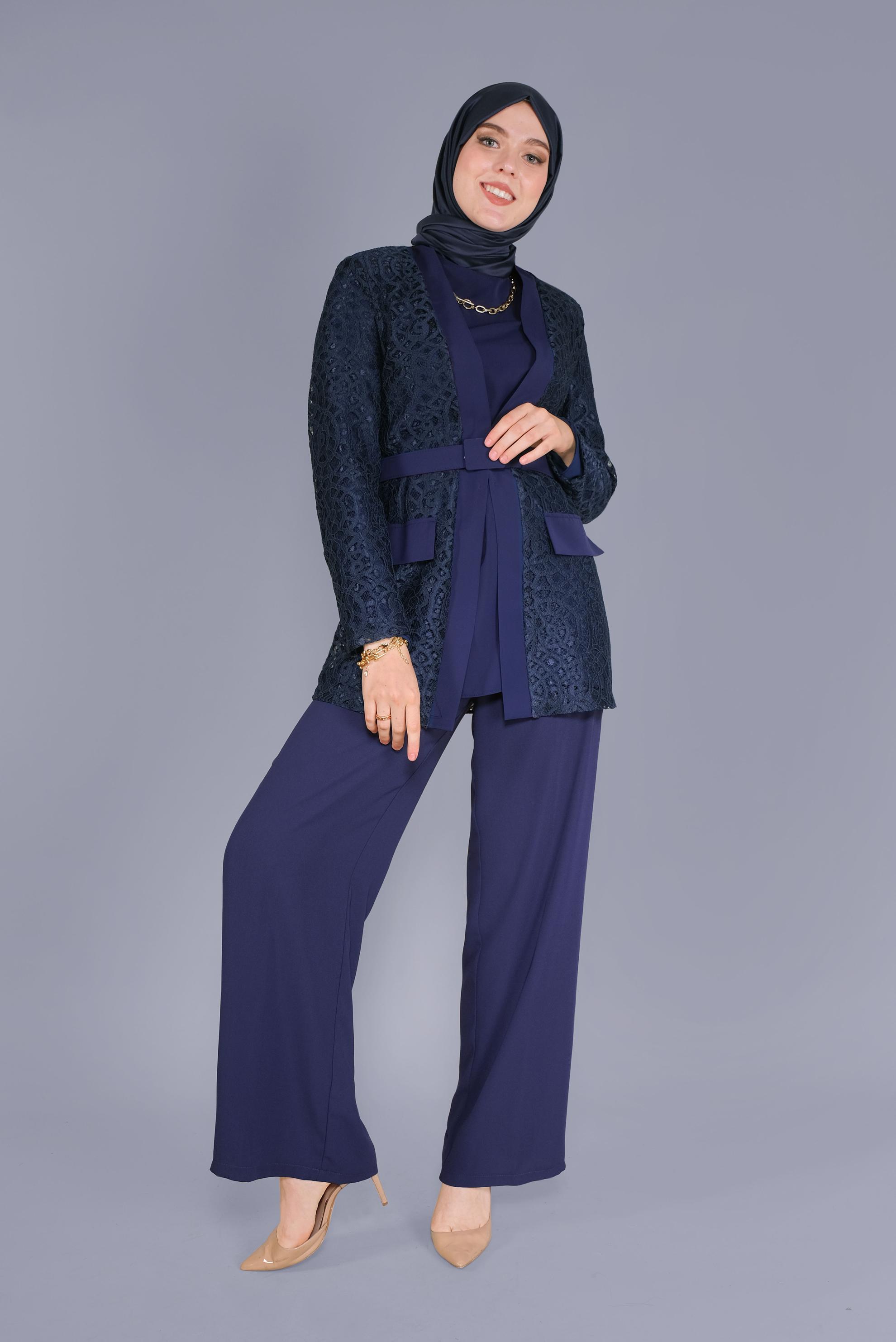 Vêtements hijab BLEU MARINE VESTE GUIPUÉE 2 PIÈCES 41470