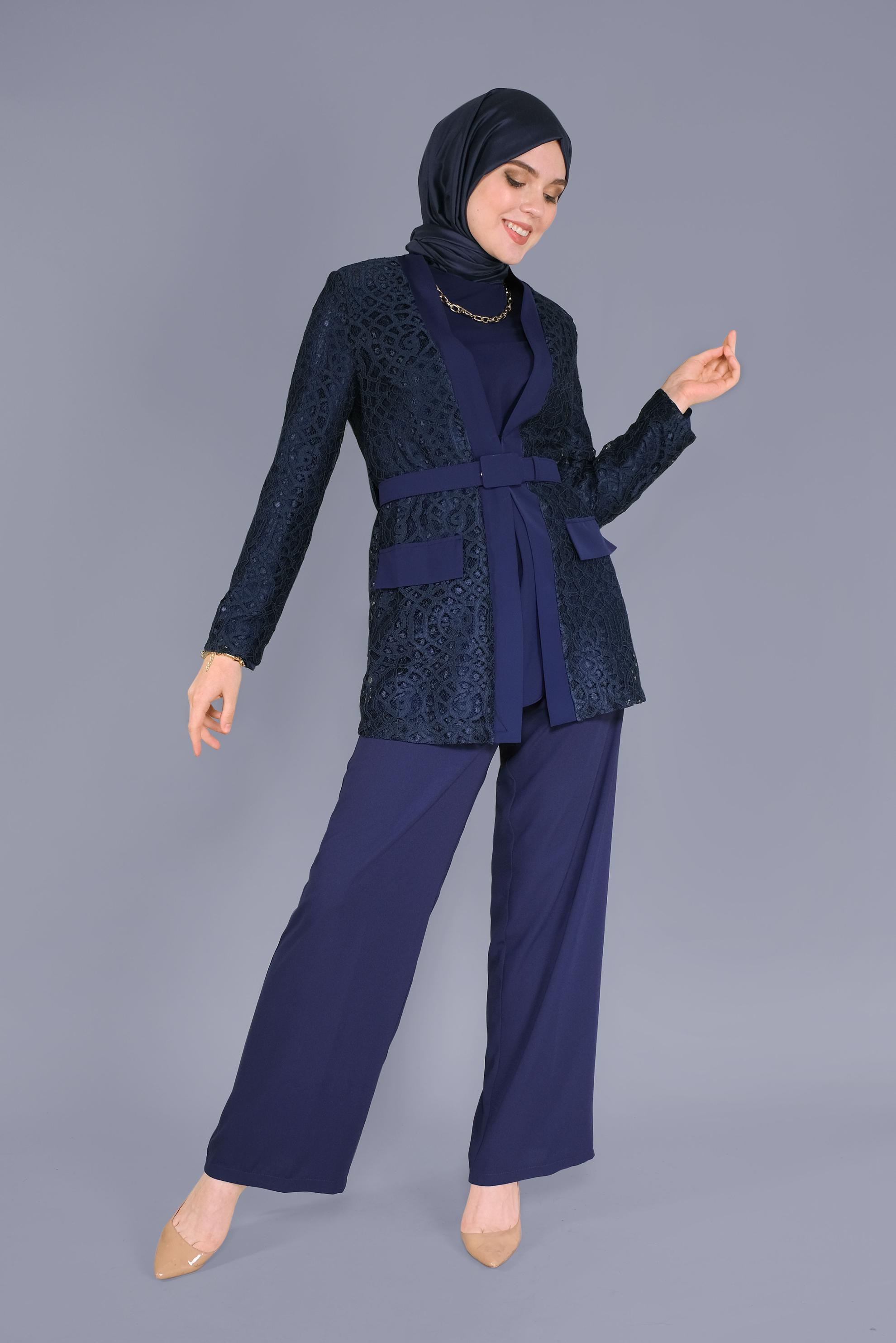 Vêtements hijab BLEU MARINE VESTE GUIPUÉE 2 PIÈCES 41470