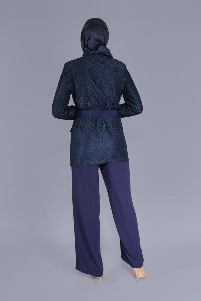 Hijab clothing NAVY BLUE GUIPURED 2-PIECE JACKET 41470  - ALVİNA