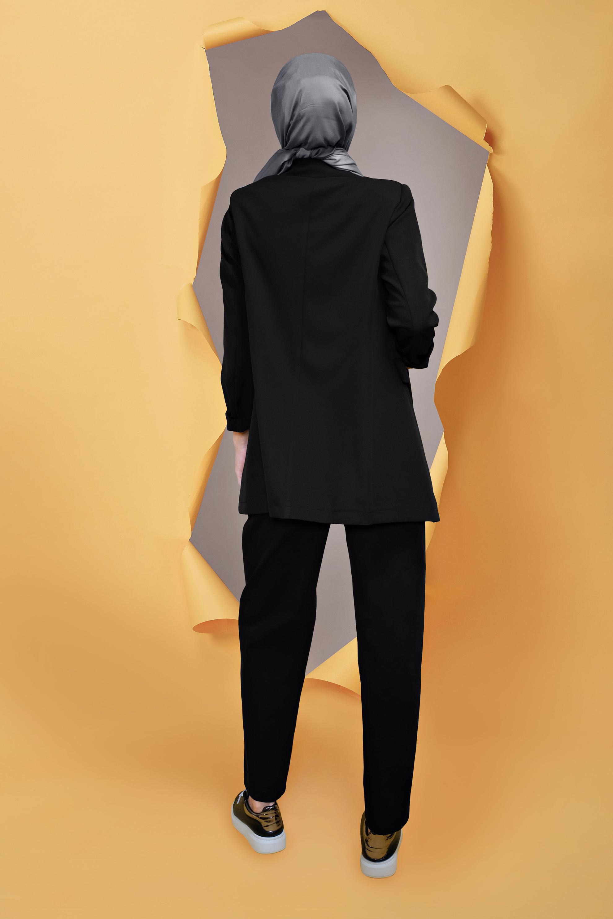 Tesettür giyim SİYAH KRUVAZE DÜĞMELİ CEKET 41521 