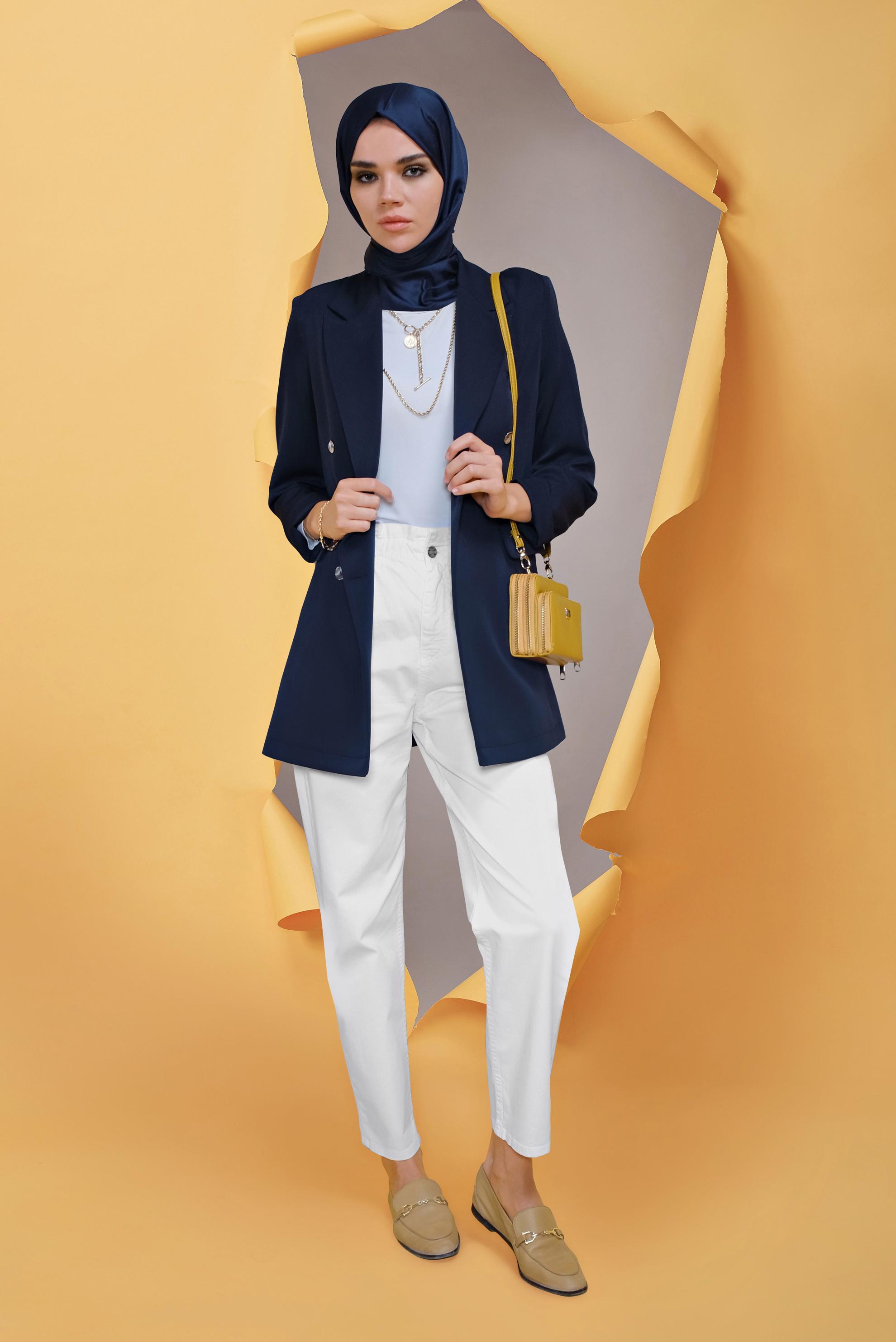 Tesettür giyim LACİVERT KRUVAZE DÜĞMELİ CEKET 41521 