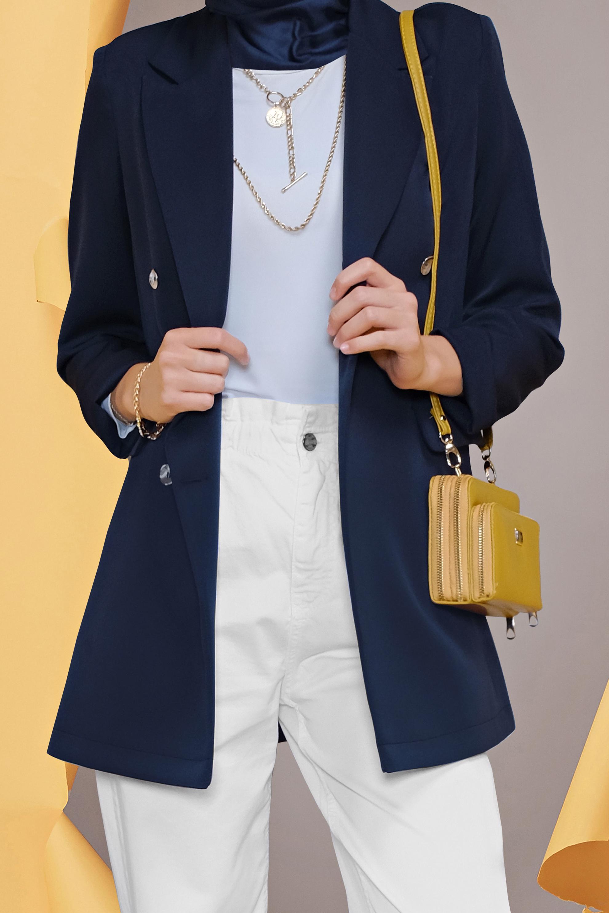 Tesettür giyim LACİVERT KRUVAZE DÜĞMELİ CEKET 41521 