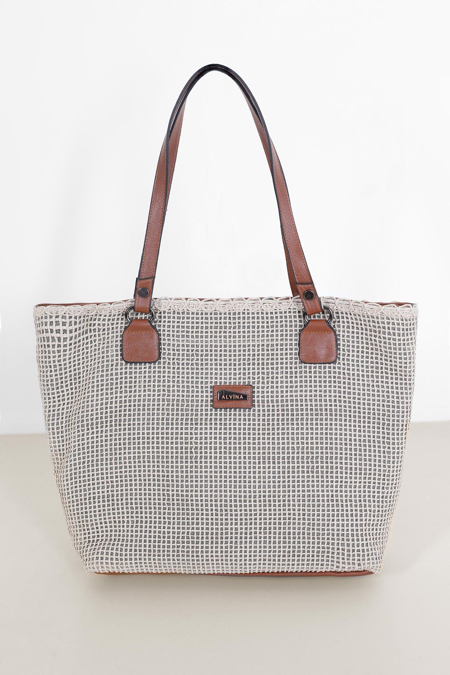 Tesettür giyim BEYAZ ALVİNA ÖRGÜ VE DİKİŞ DETAYLI TOTE ÇANTA 1894 