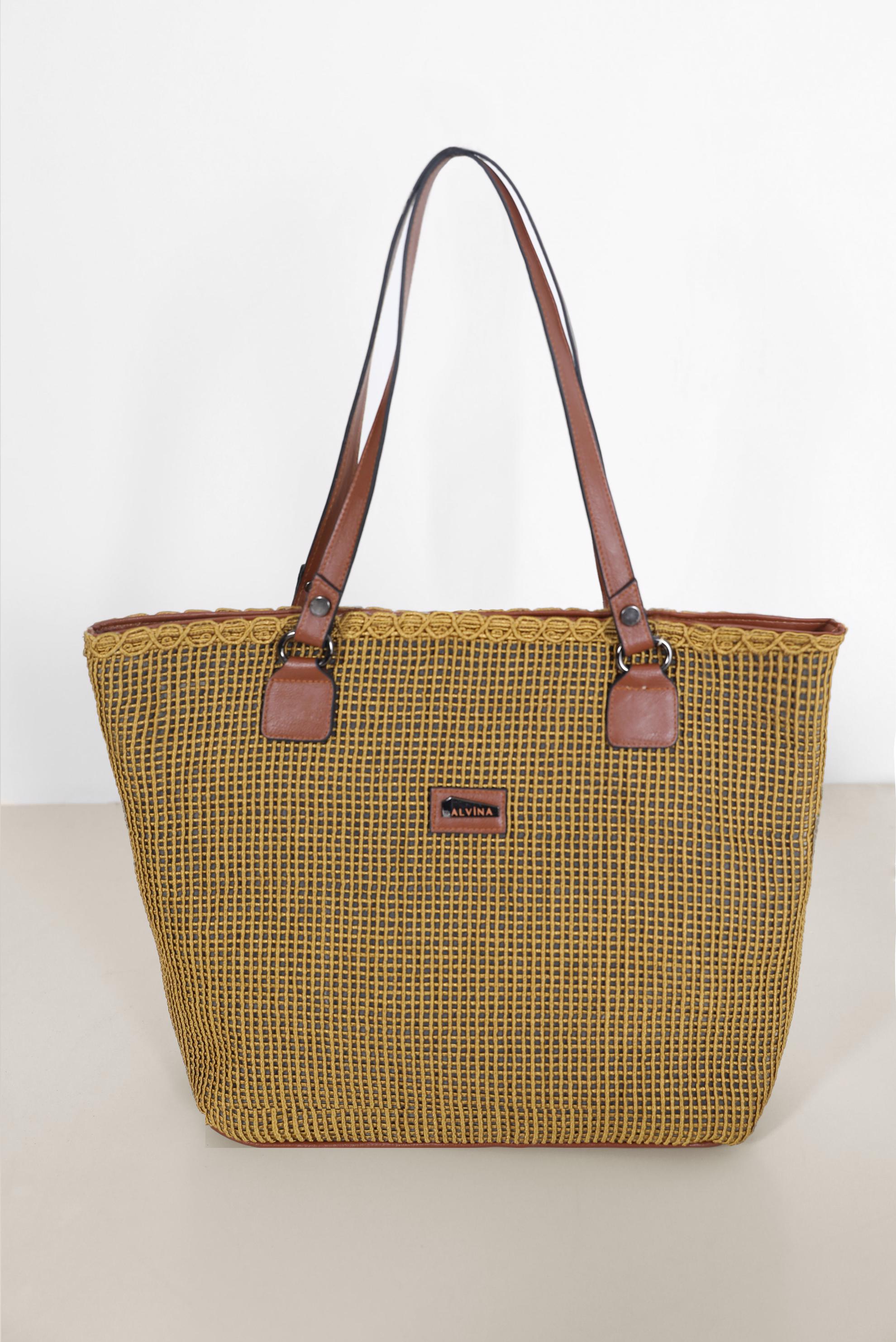 Hijab clothing YELLOW ALVİNA LEATHER DETAIL WOVEN TOTE BAG 1894 