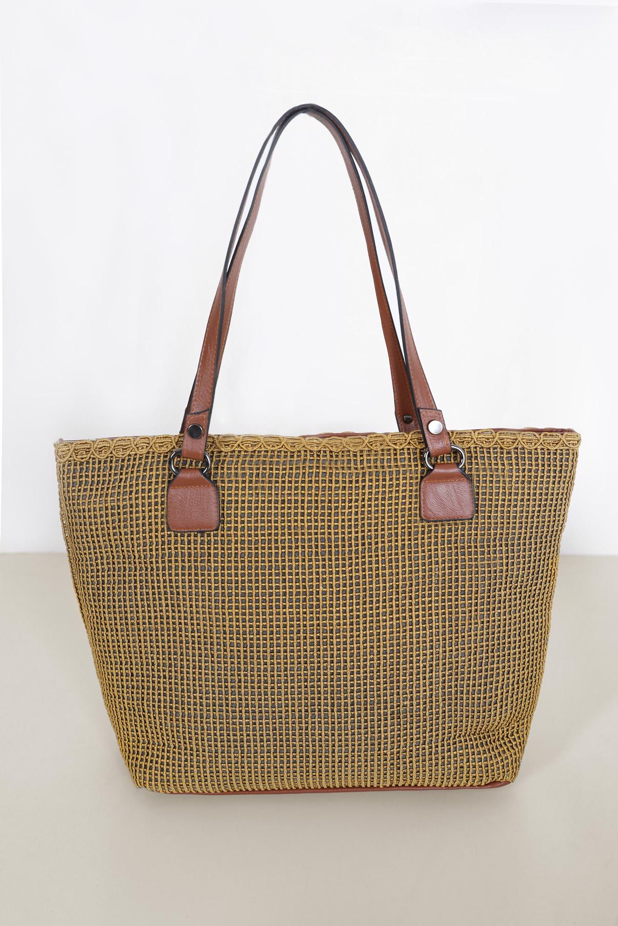 Hijab clothing YELLOW ALVİNA LEATHER DETAIL WOVEN TOTE BAG 1894 