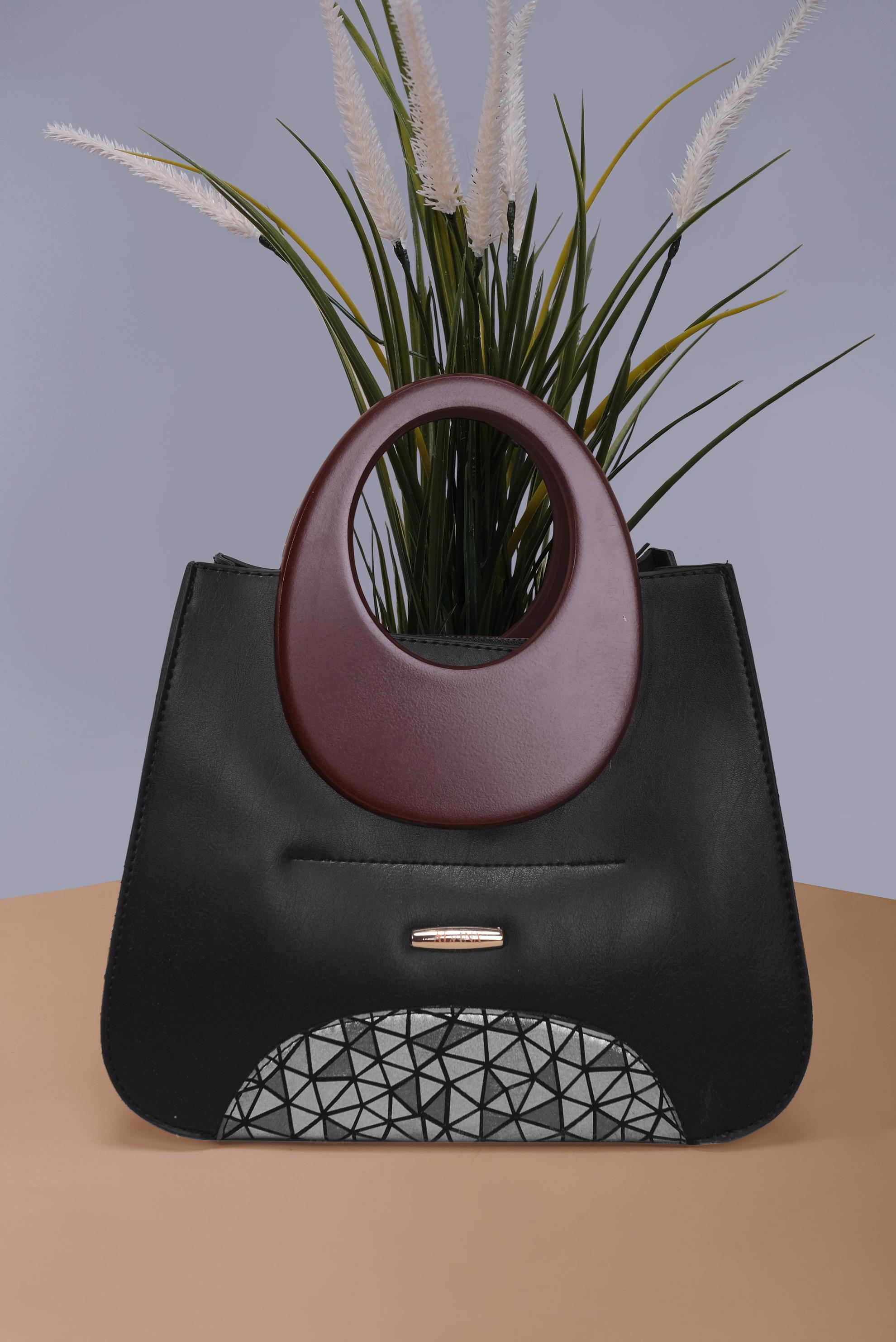 Tesettür giyim SİYAH ALVİNA GEOMETRİK DESEN DETAYLI ÇANTA 5021 