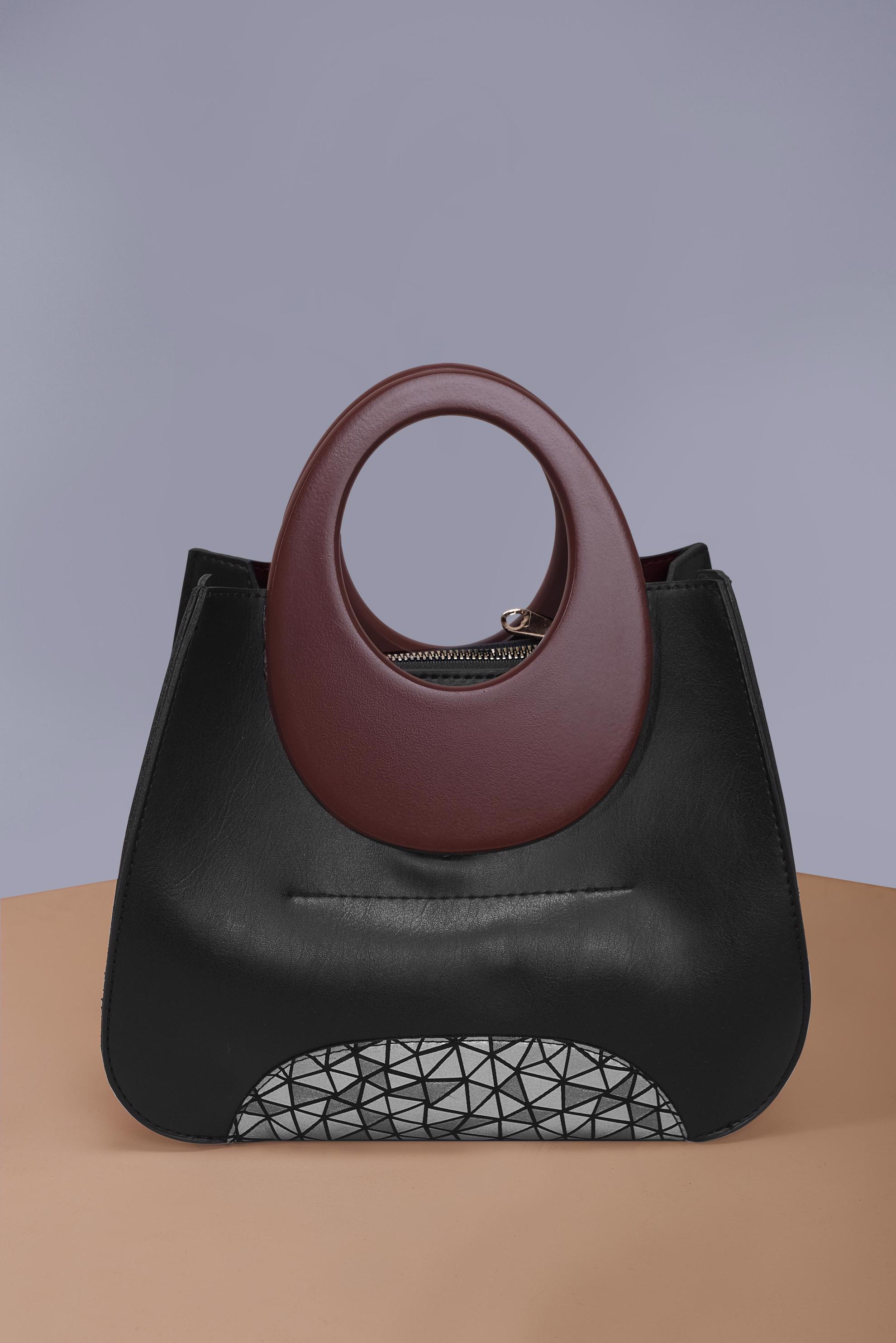 Tesettür giyim SİYAH ALVİNA GEOMETRİK DESEN DETAYLI ÇANTA 5021 