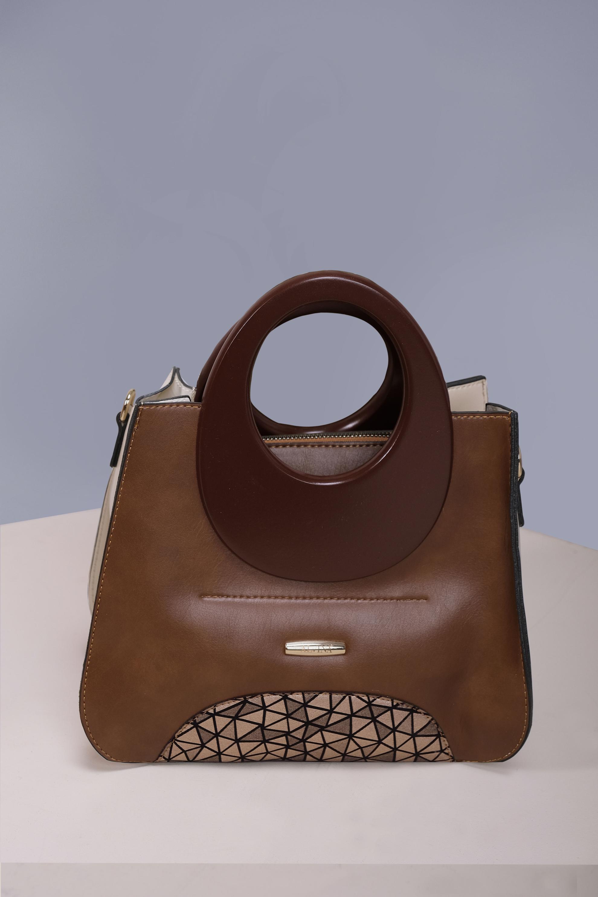 Tesettür giyim VİZON ALVİNA GEOMETRİK DESEN DETAYLI ÇANTA 5021 