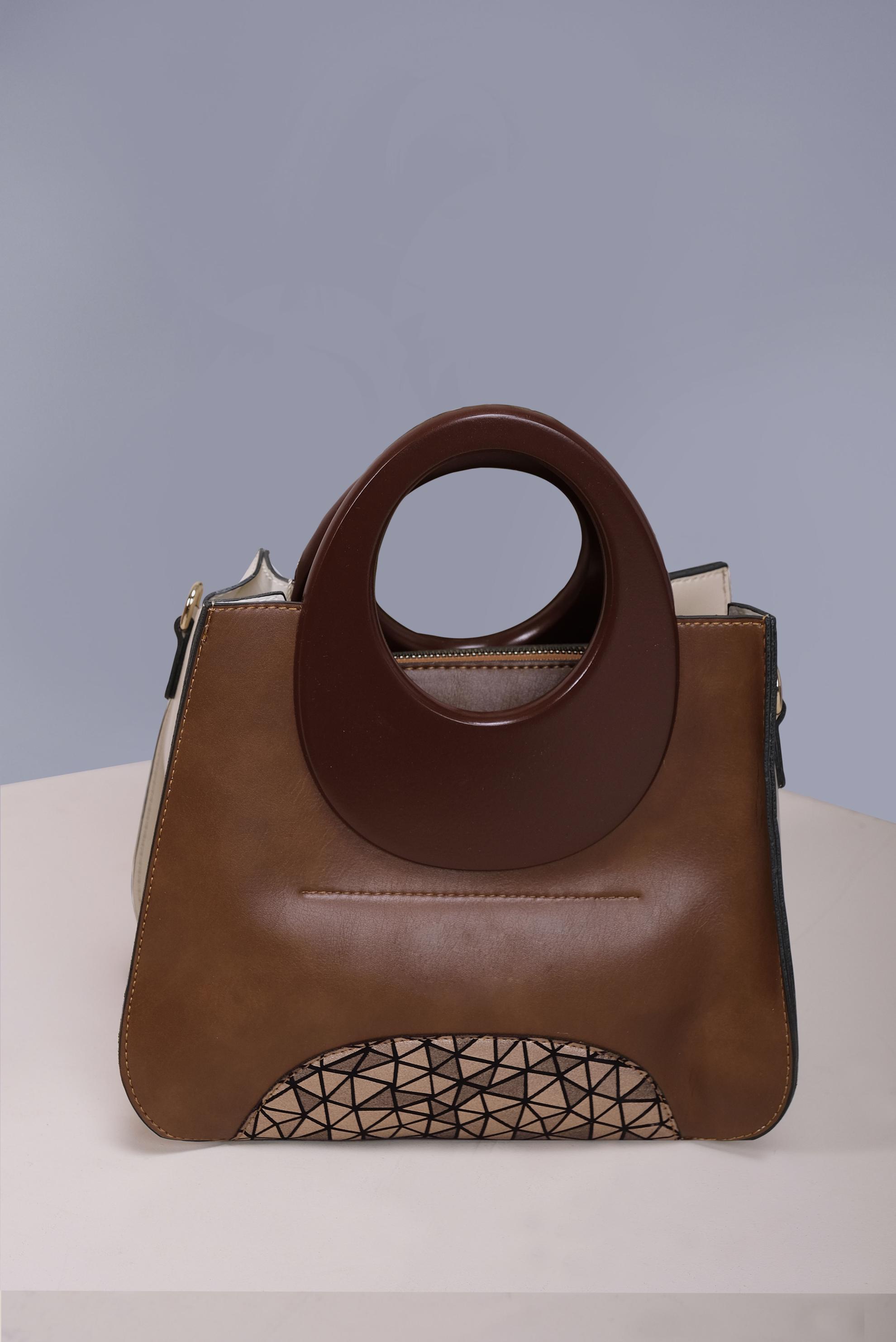 Tesettür giyim VİZON ALVİNA GEOMETRİK DESEN DETAYLI ÇANTA 5021 