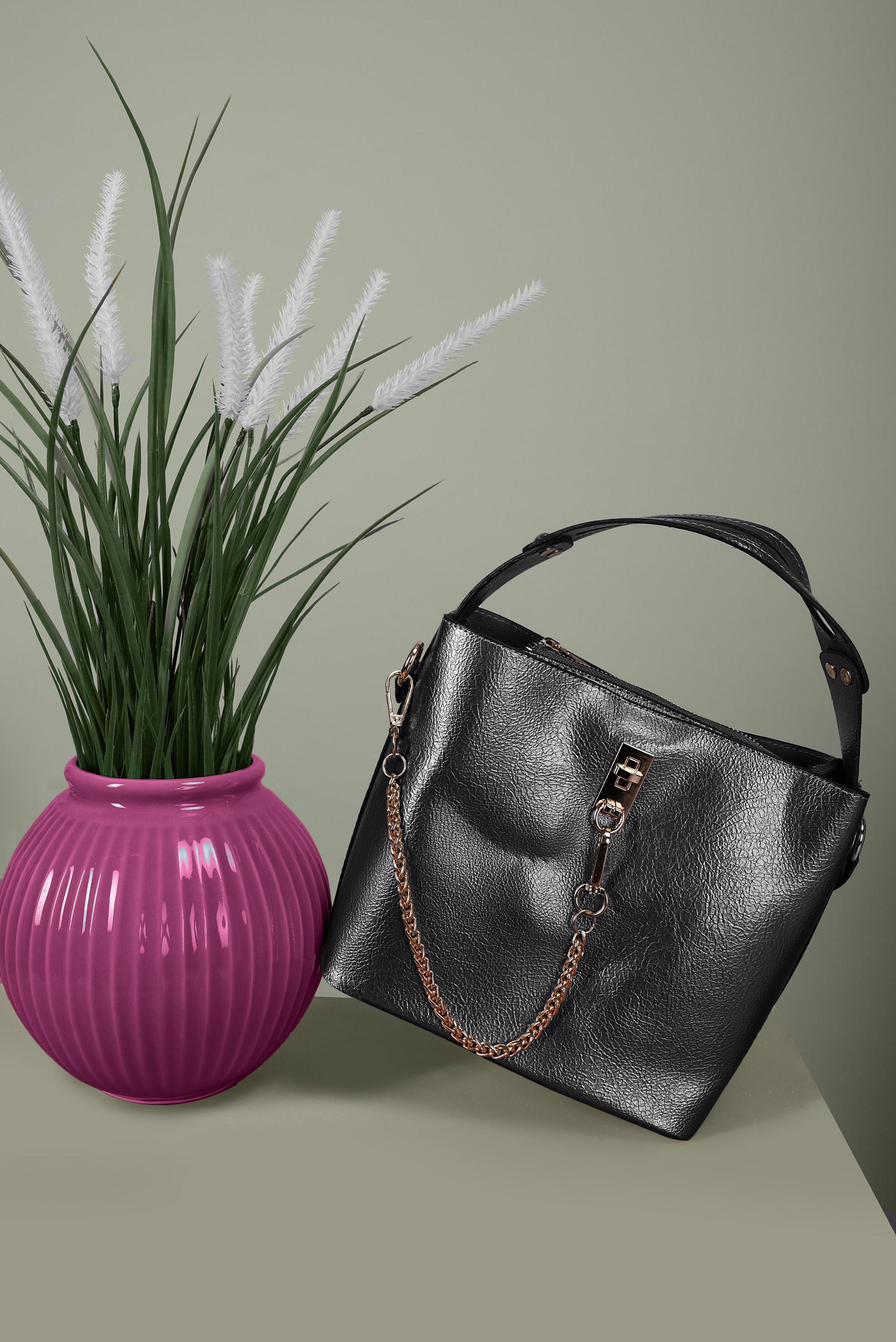 Tesettür giyim SİYAH ALVİNA ZİNCİR DETAYLI DERİ ÇANTA 5070 