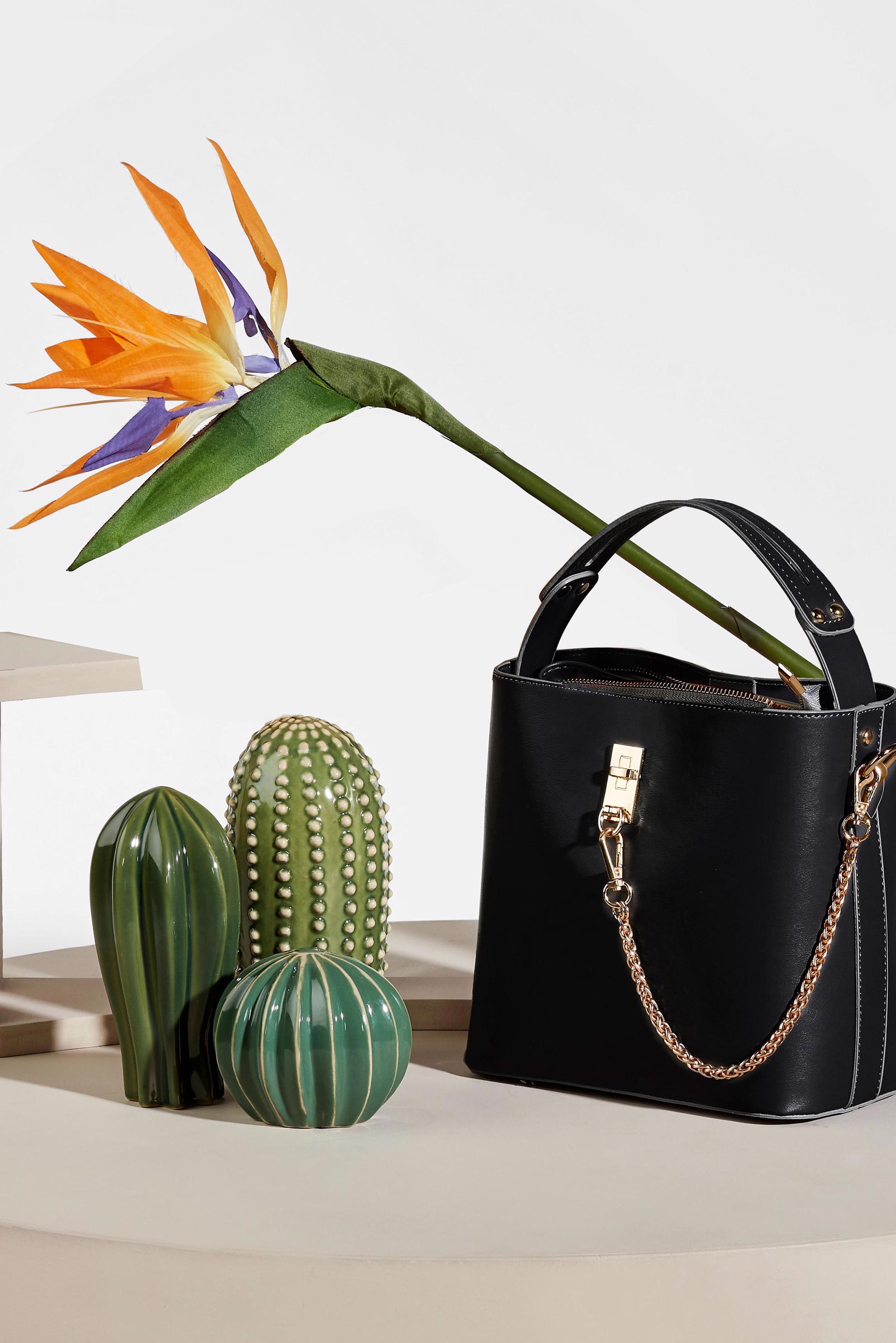 Tesettür giyim SİYAH ALVİNA ZİNCİR DETAYLI TOTE ÇANTA 5071