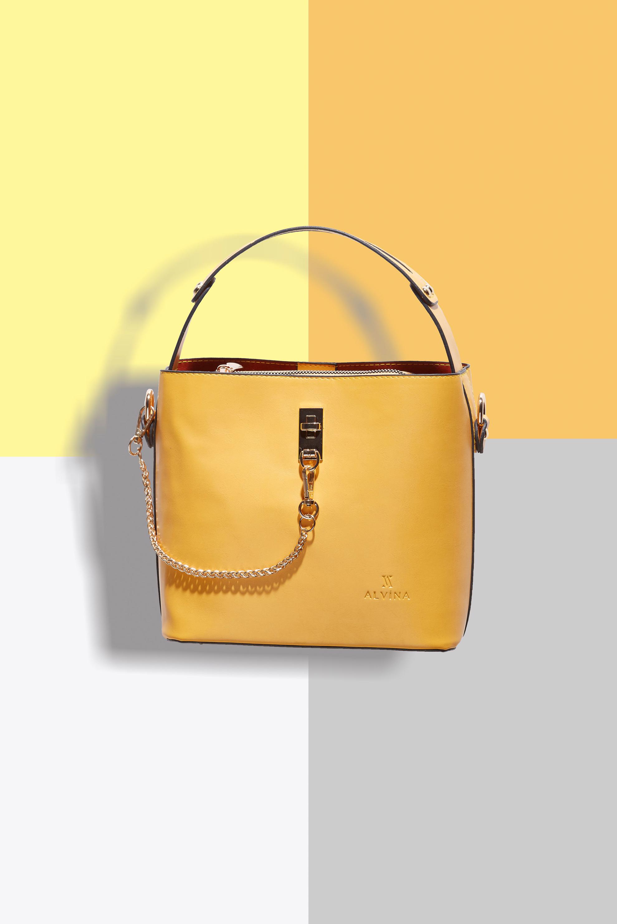 Tesettür giyim SARI ALVİNA ZİNCİR DETAYLI TOTE ÇANTA 5071