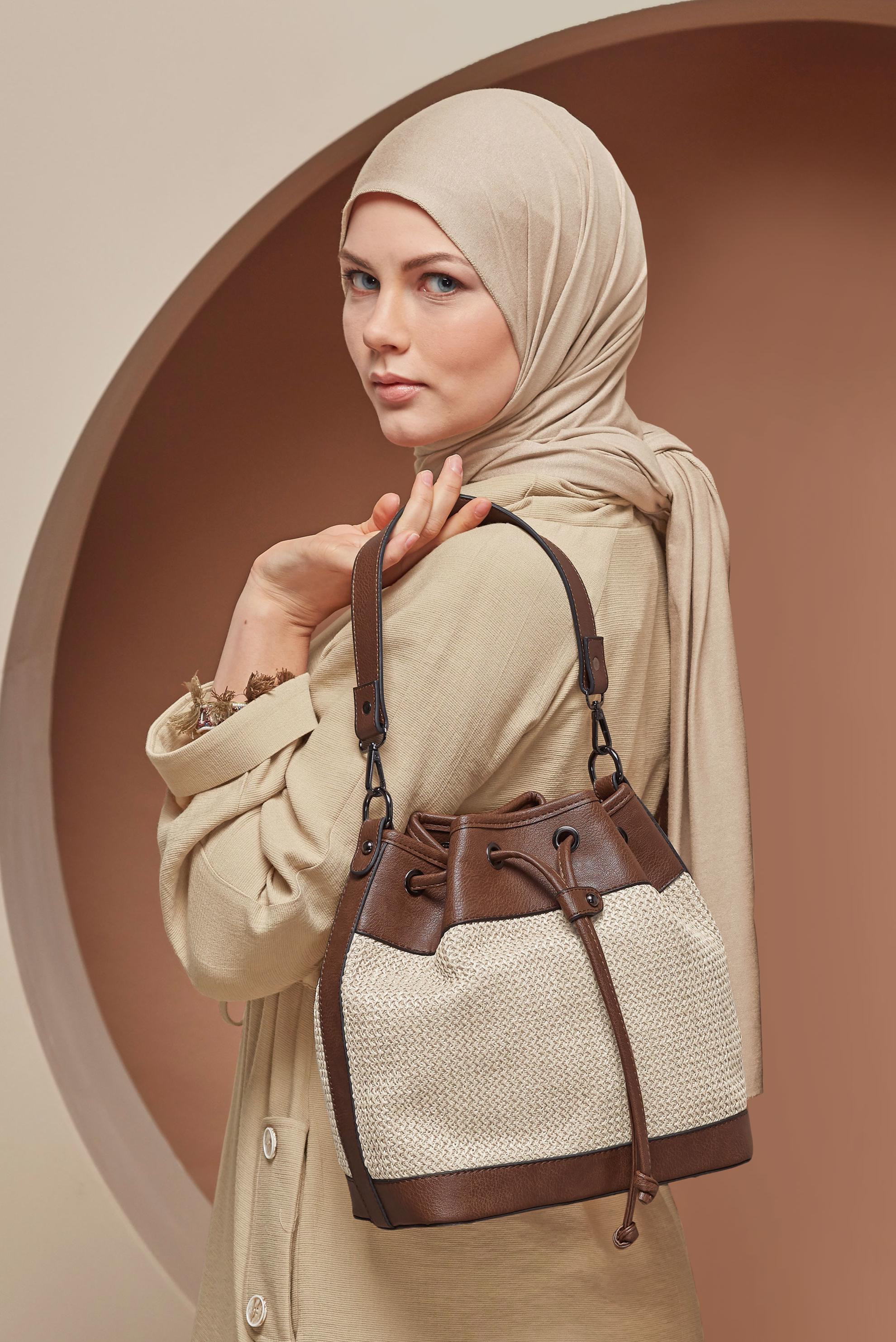 Tesettür giyim BEYAZ ALVİNA KANVAS ÇANTA 5078 