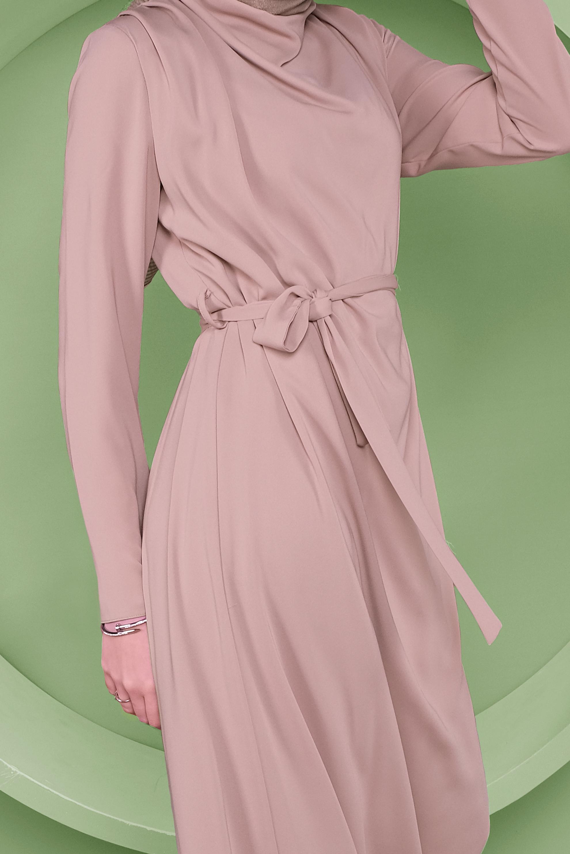 Tesettür giyim KAHVE SALAŞ YAKA DETAYLI ELBİSE 41357