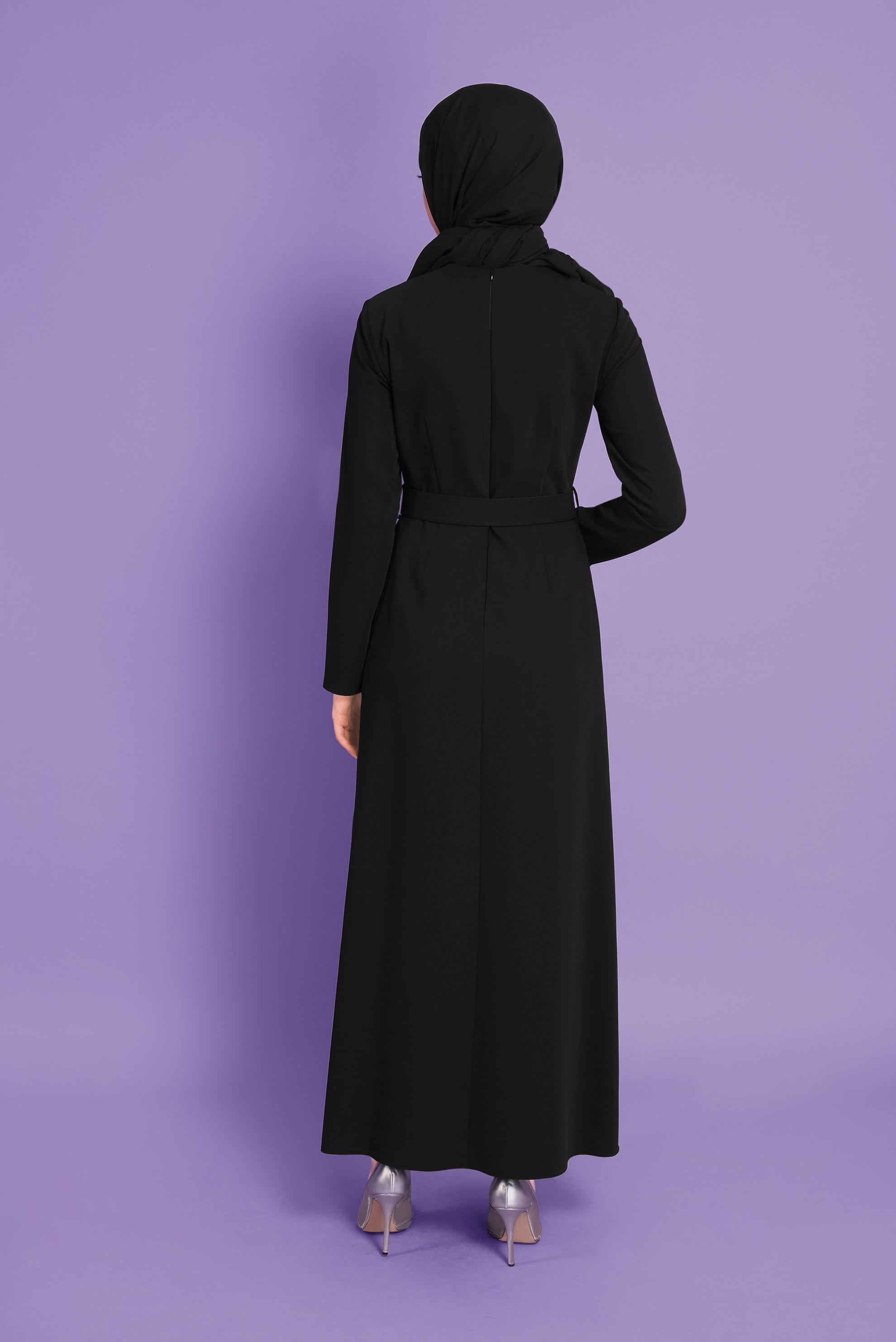 Tesettür giyim SİYAH TAŞ ŞERİT DETAYLI KALEM ELBİSE 41375