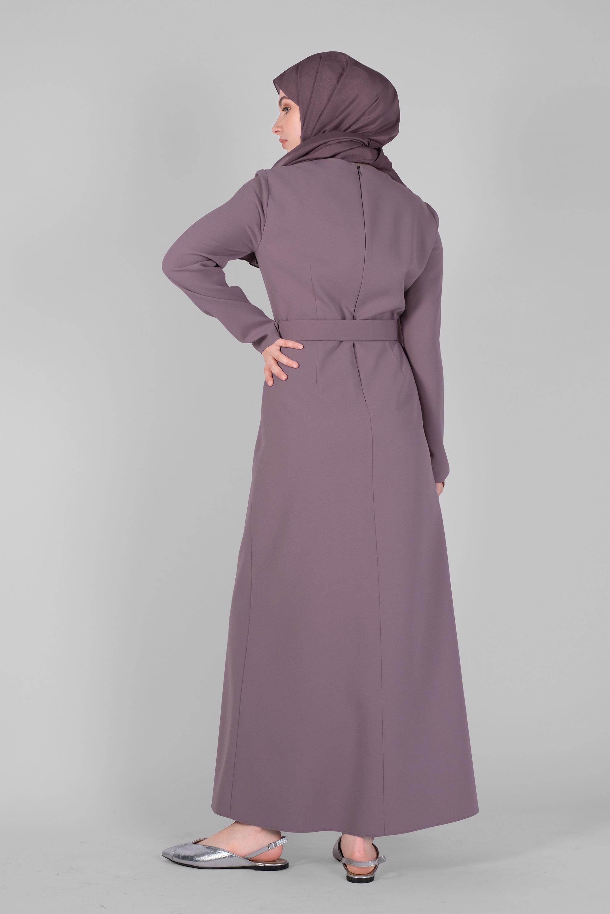 Tesettür giyim PEMBE TAŞ ŞERİT DETAYLI KALEM ELBİSE 41375