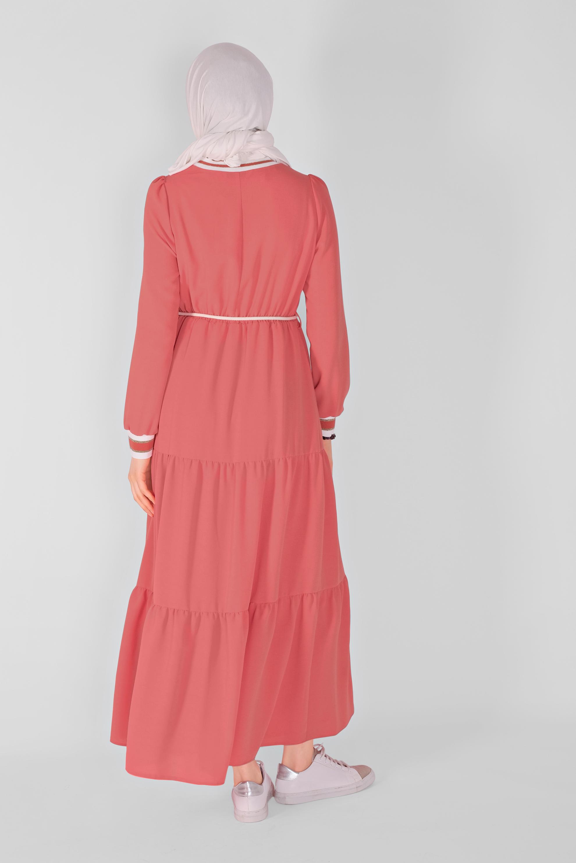 Tesettür giyim MERCAN MANŞETLERİ LASTİKLİ ELBİSE 41382