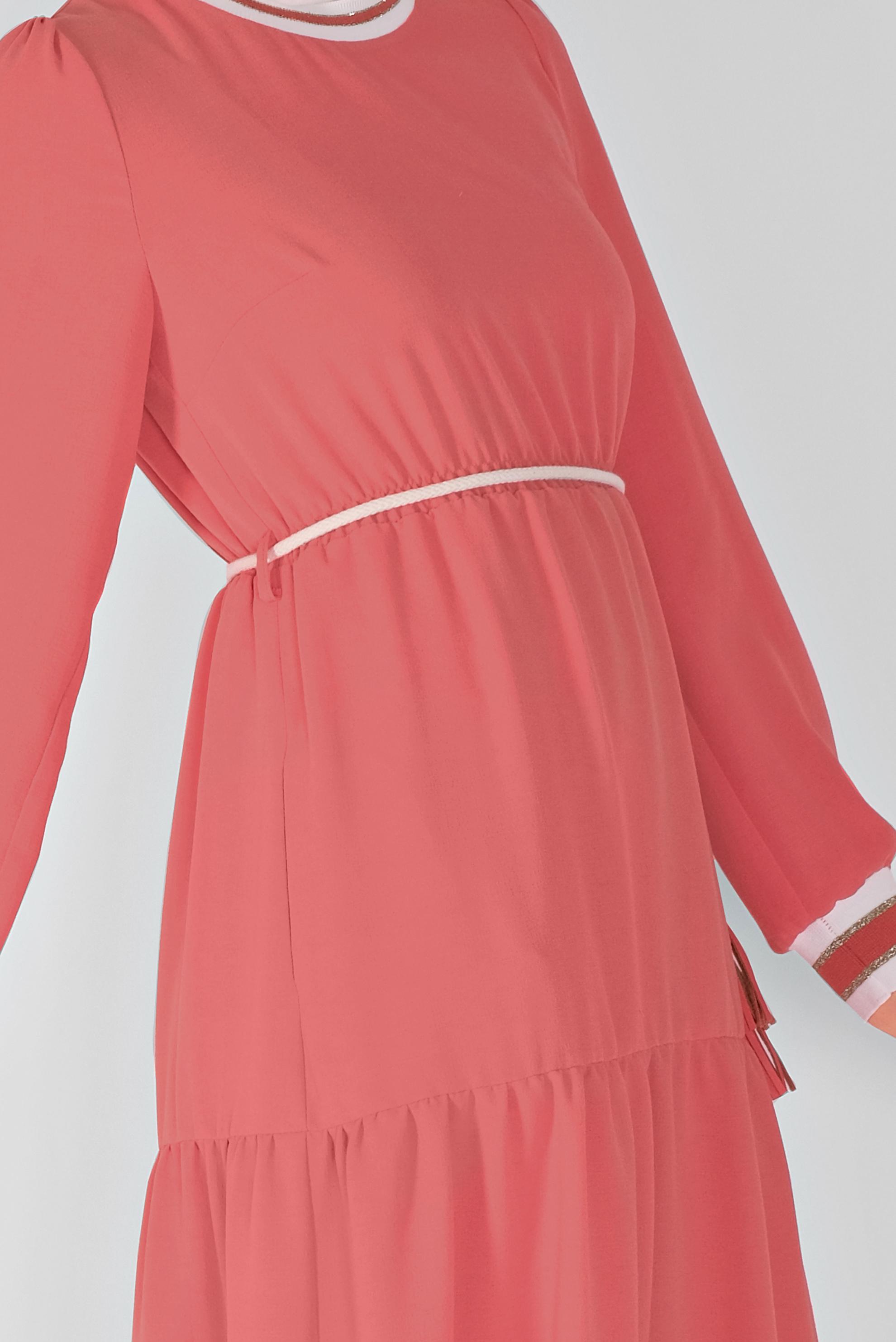 Tesettür giyim MERCAN MANŞETLERİ LASTİKLİ ELBİSE 41382