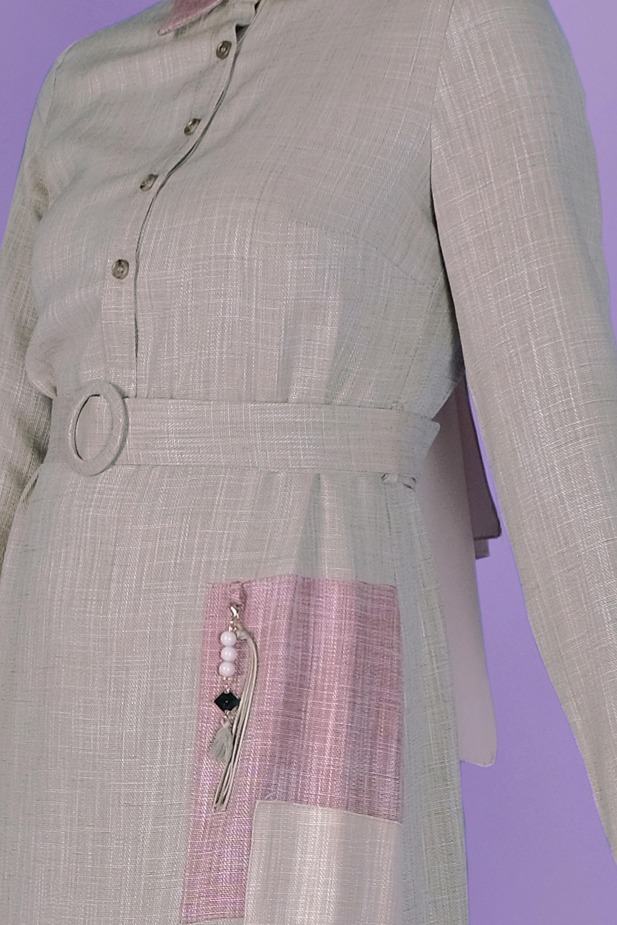 Tesettür giyim HAKİ KEMERLİ DÜĞMELİ ELBİSE 41403 