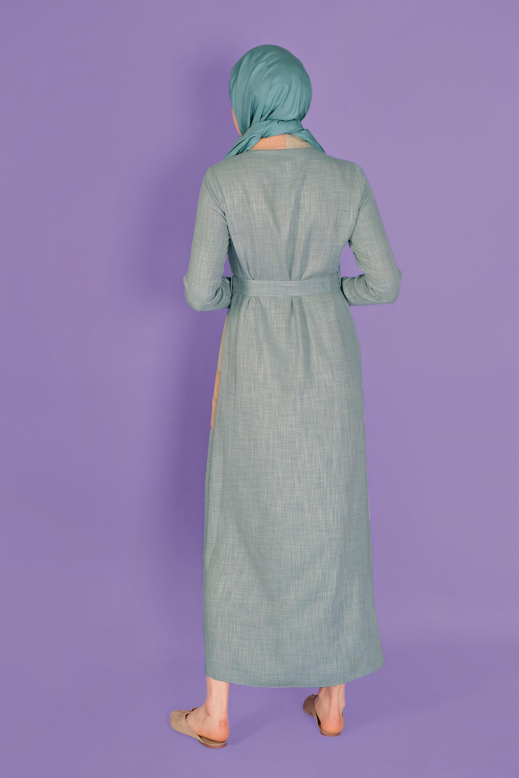 Tesettür giyim MAVİ KEMERLİ DÜĞMELİ ELBİSE 41403 