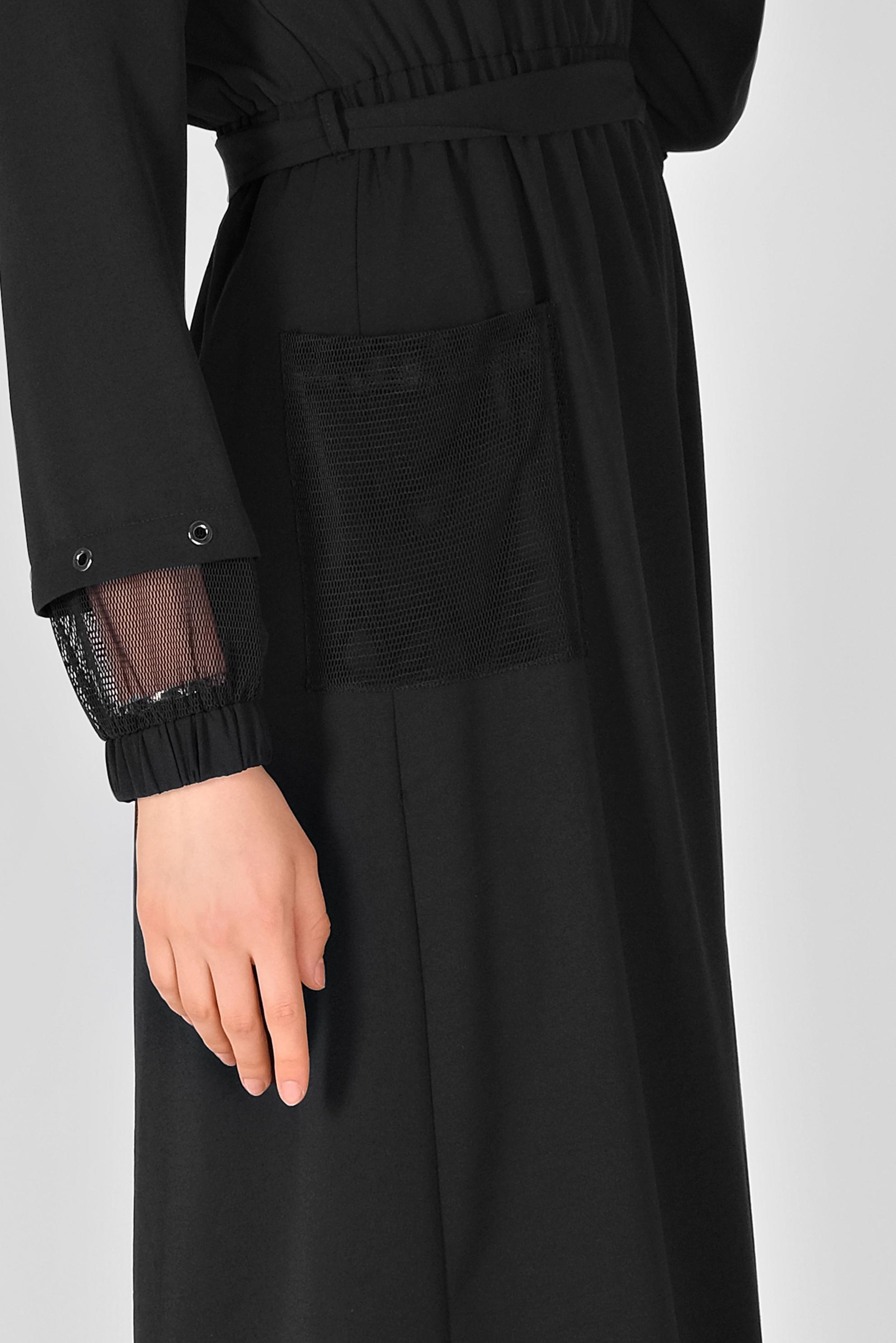 Tesettür giyim SİYAH FİLE DETAYLI ELBİSE 41429