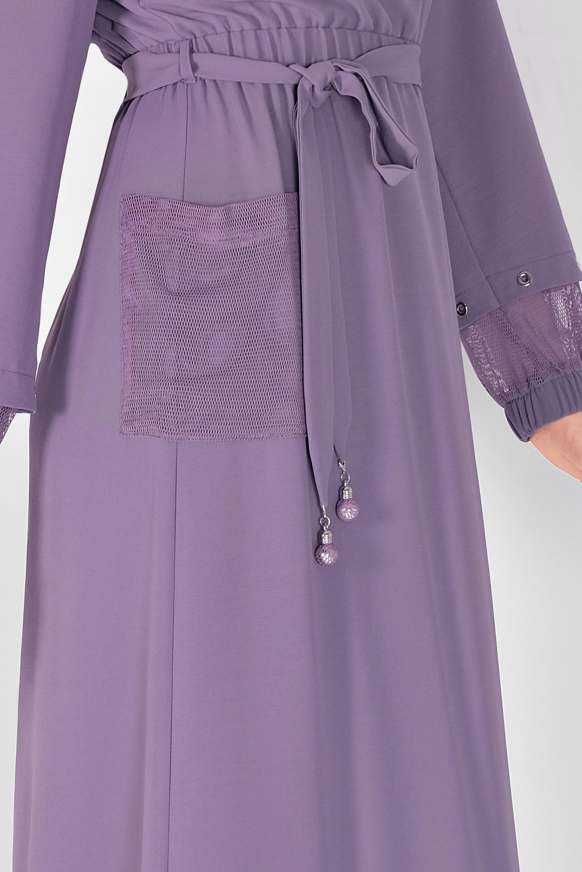 Tesettür giyim MOR FİLE DETAYLI ELBİSE 41429