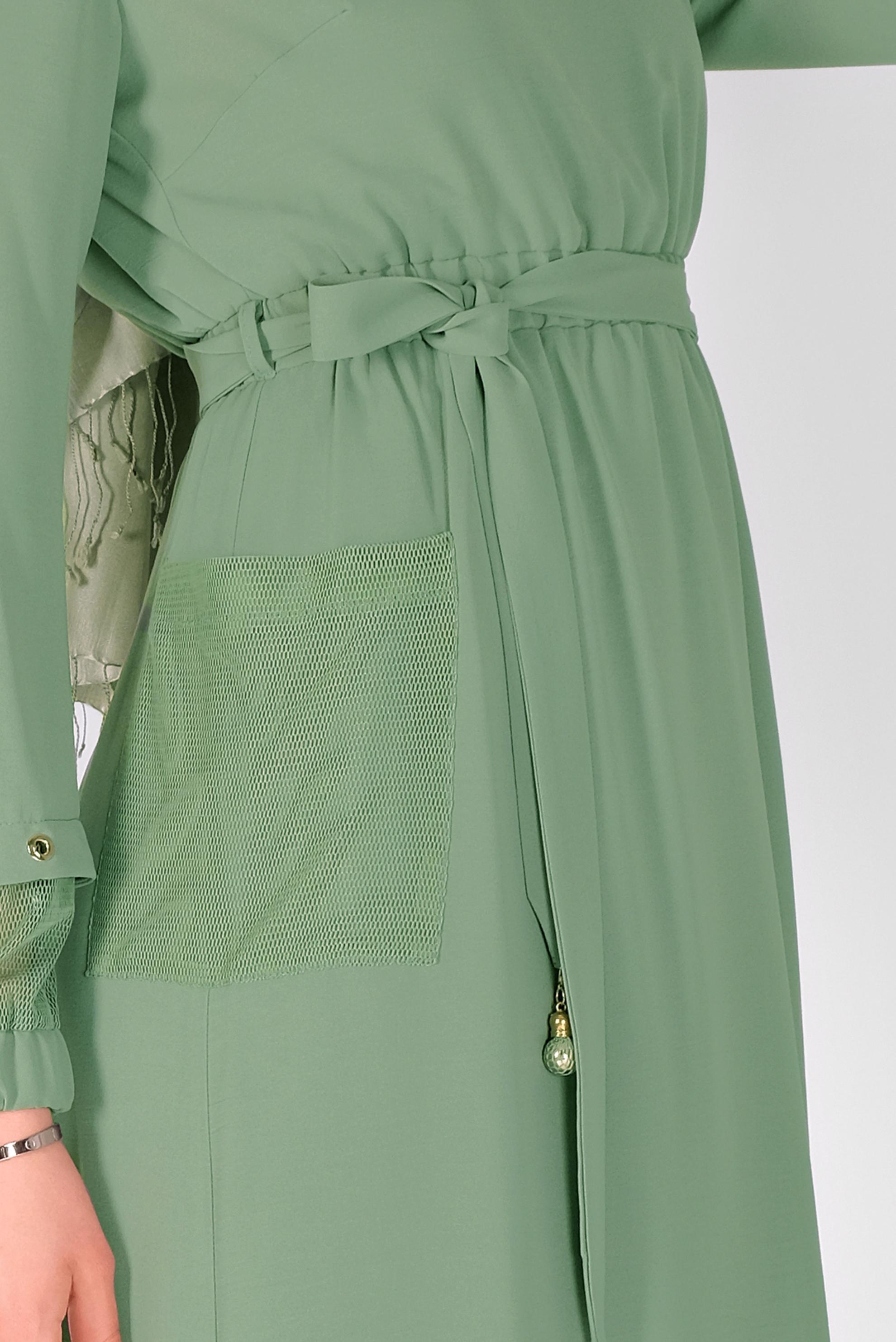 Tesettür giyim YEŞİL FİLE DETAYLI ELBİSE 41429