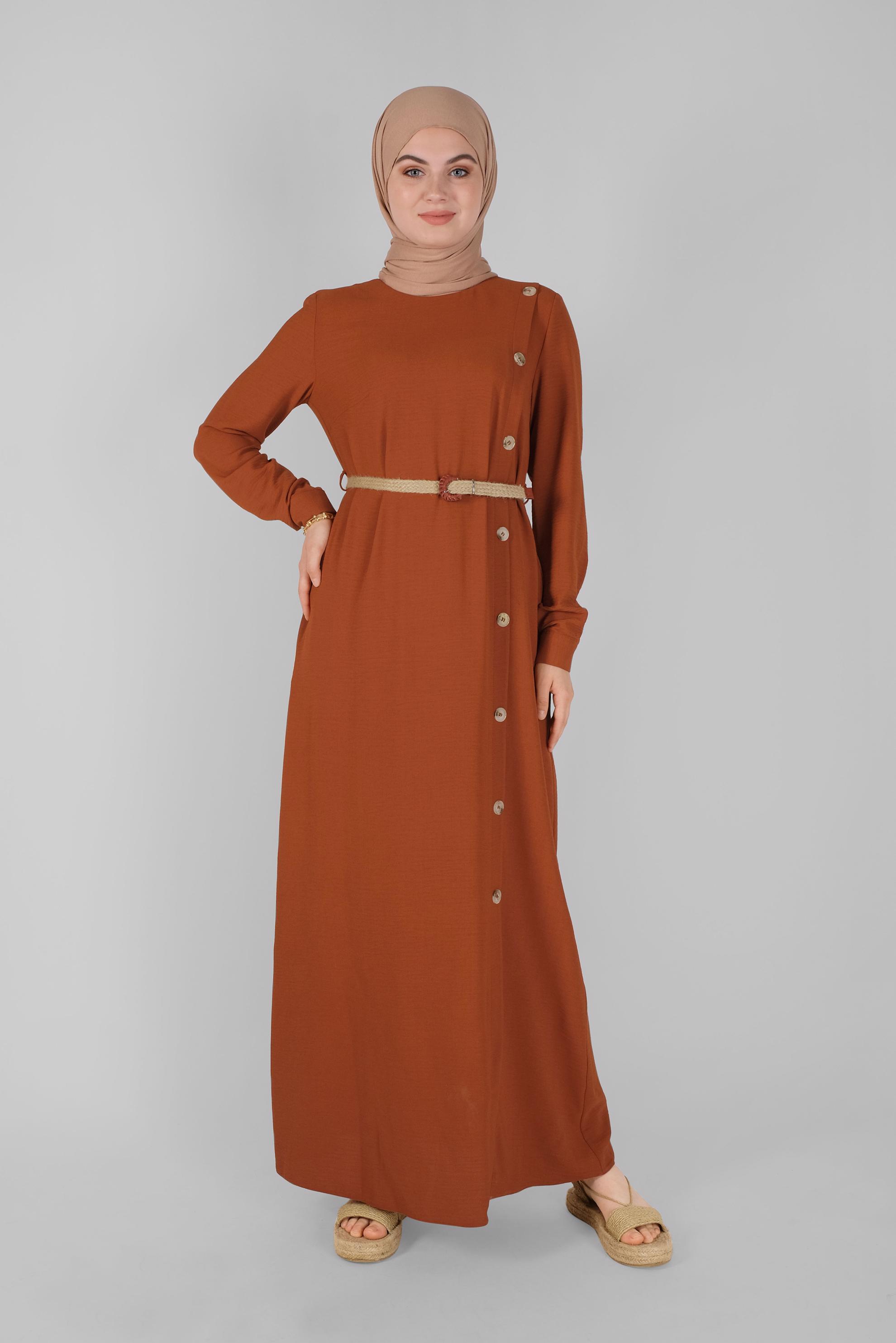 Tesettür giyim TURUNCU YANDAN DÜĞMELİ ELBİSE 41453 