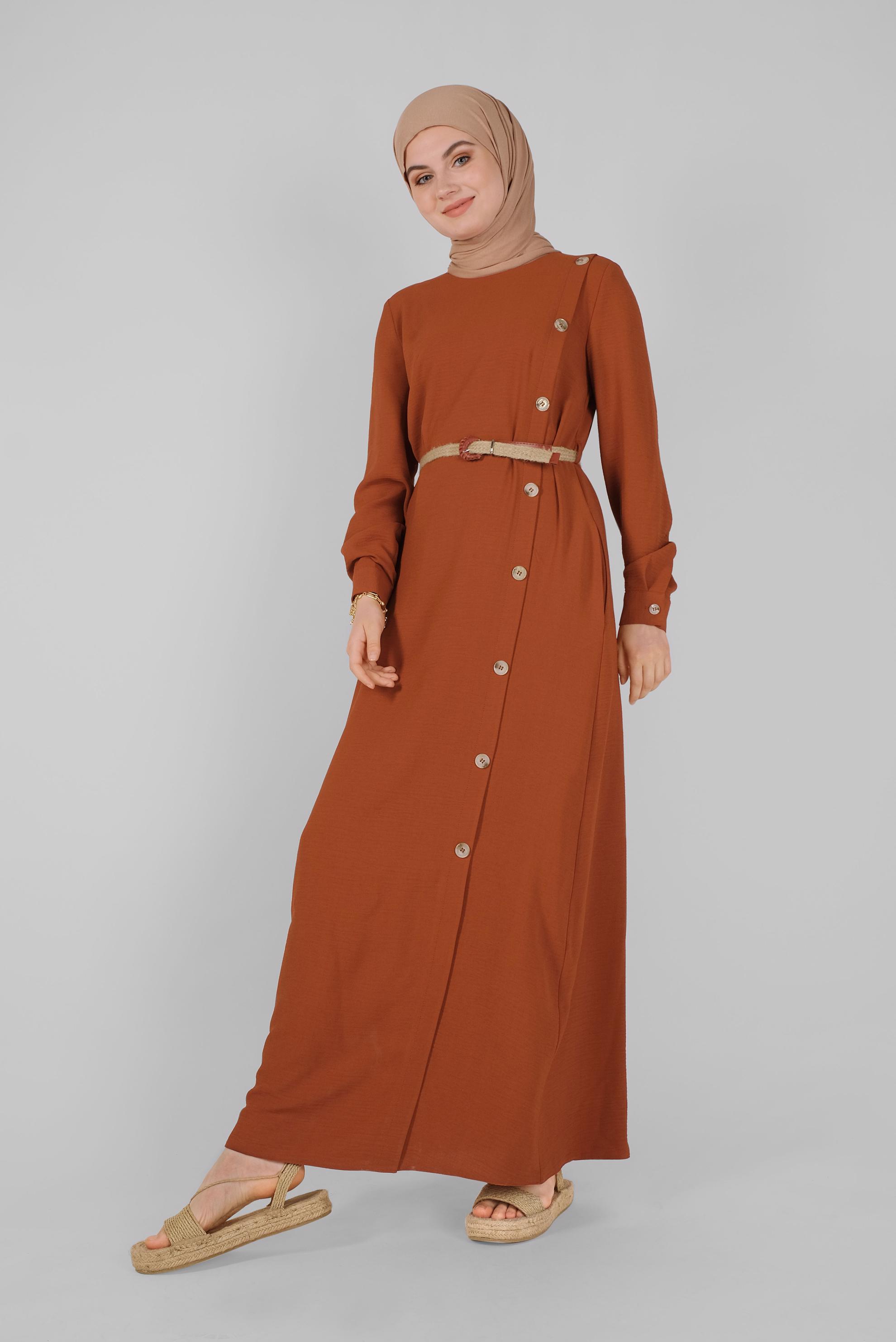 Tesettür giyim TURUNCU YANDAN DÜĞMELİ ELBİSE 41453 