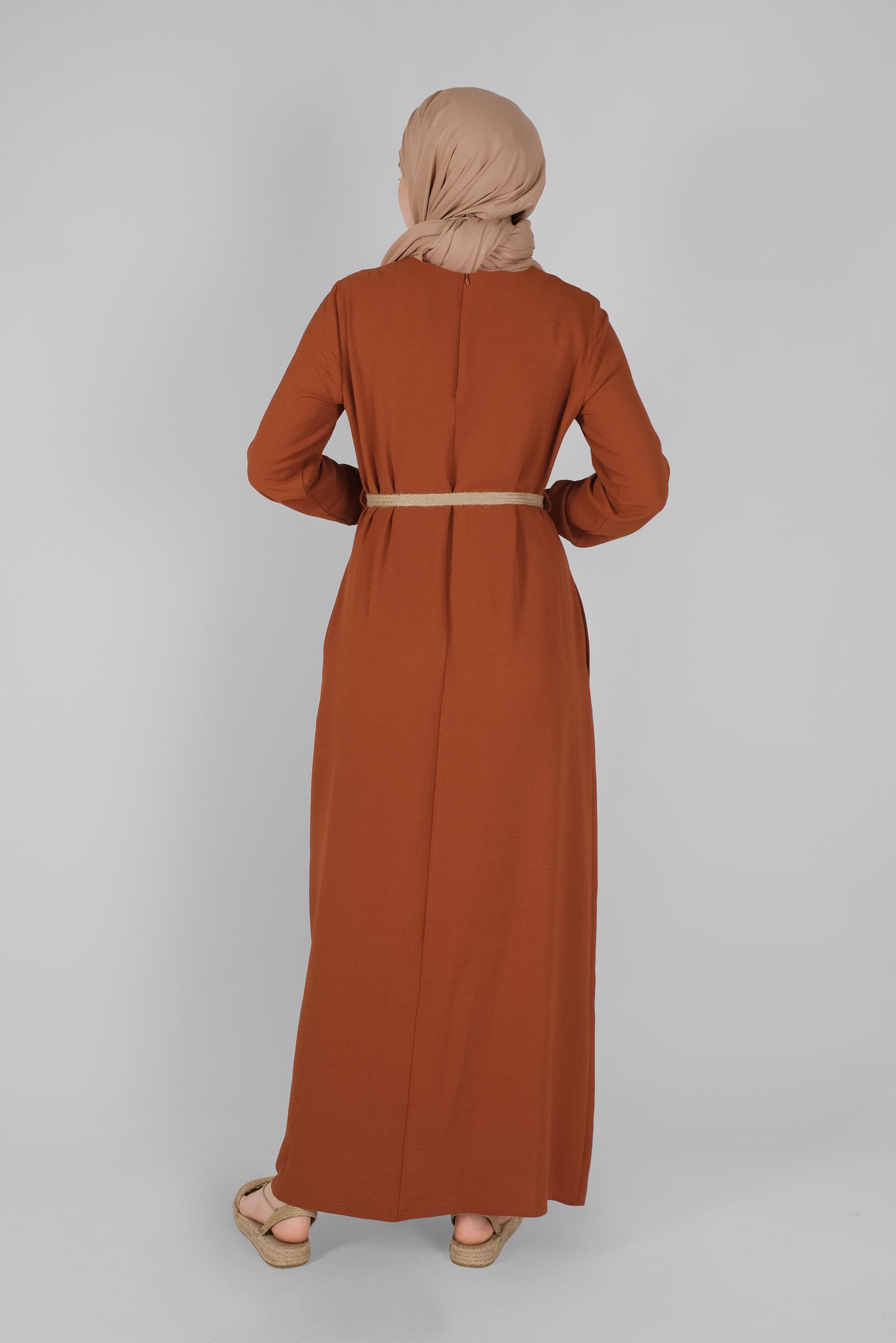 Tesettür giyim TURUNCU YANDAN DÜĞMELİ ELBİSE 41453 