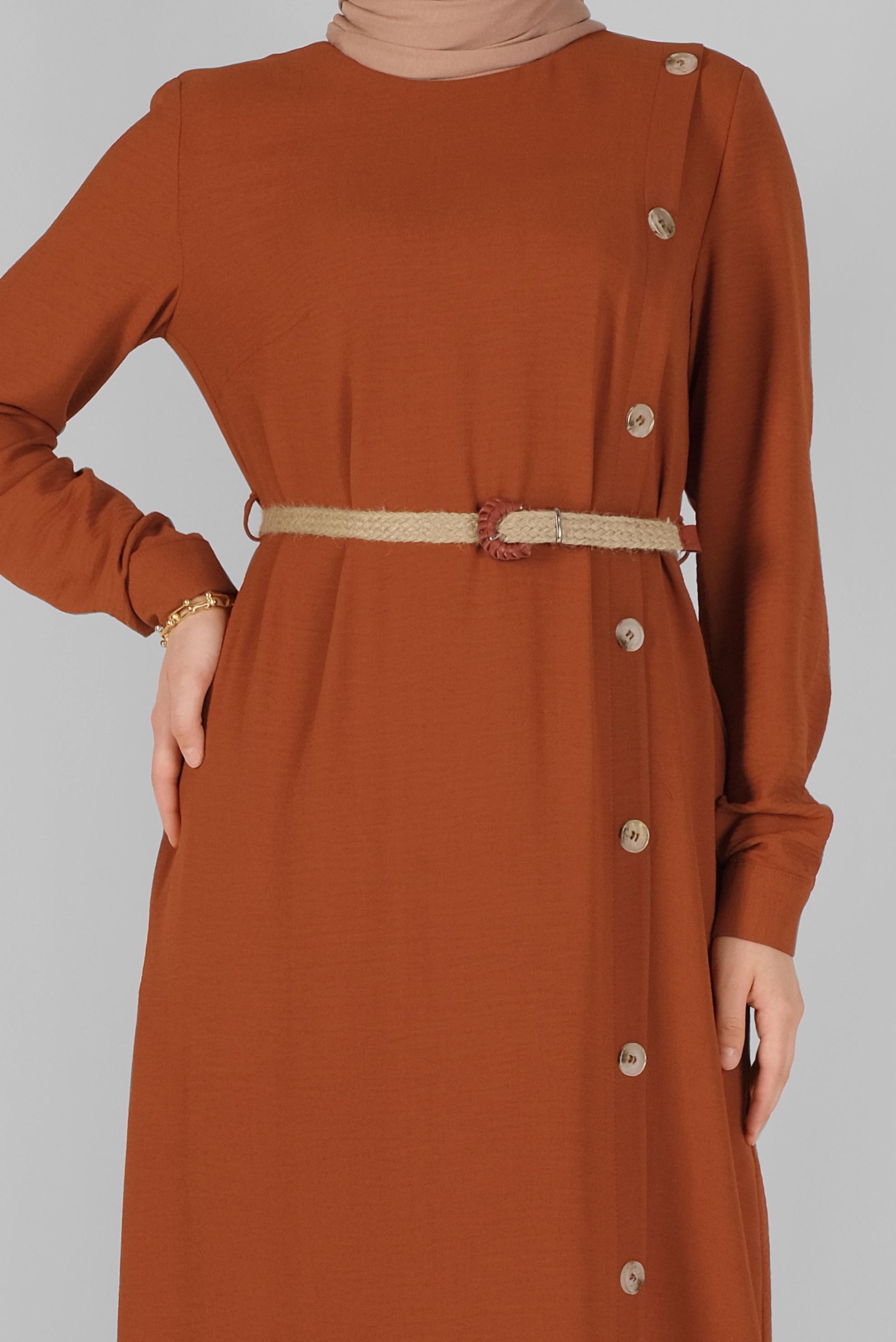 Tesettür giyim TURUNCU YANDAN DÜĞMELİ ELBİSE 41453 