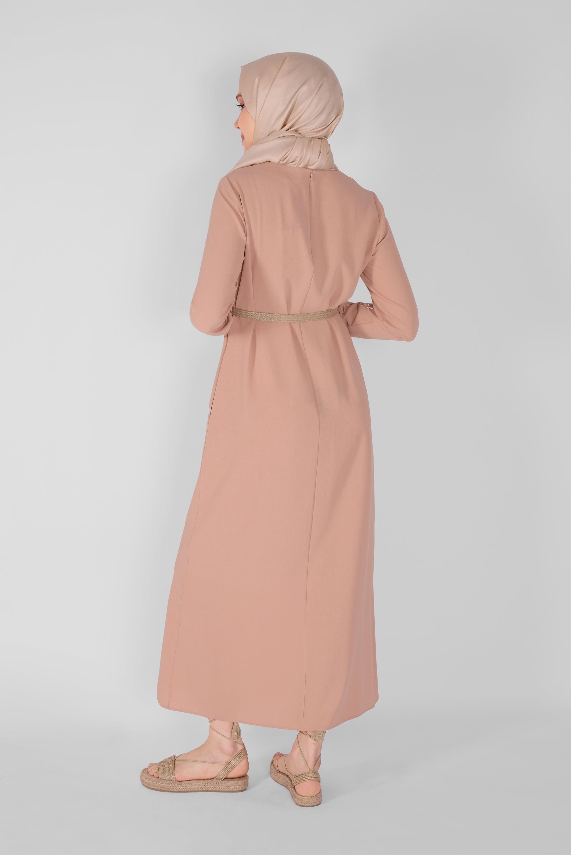 Tesettür giyim PUDRA YANDAN DÜĞMELİ ELBİSE 41453 