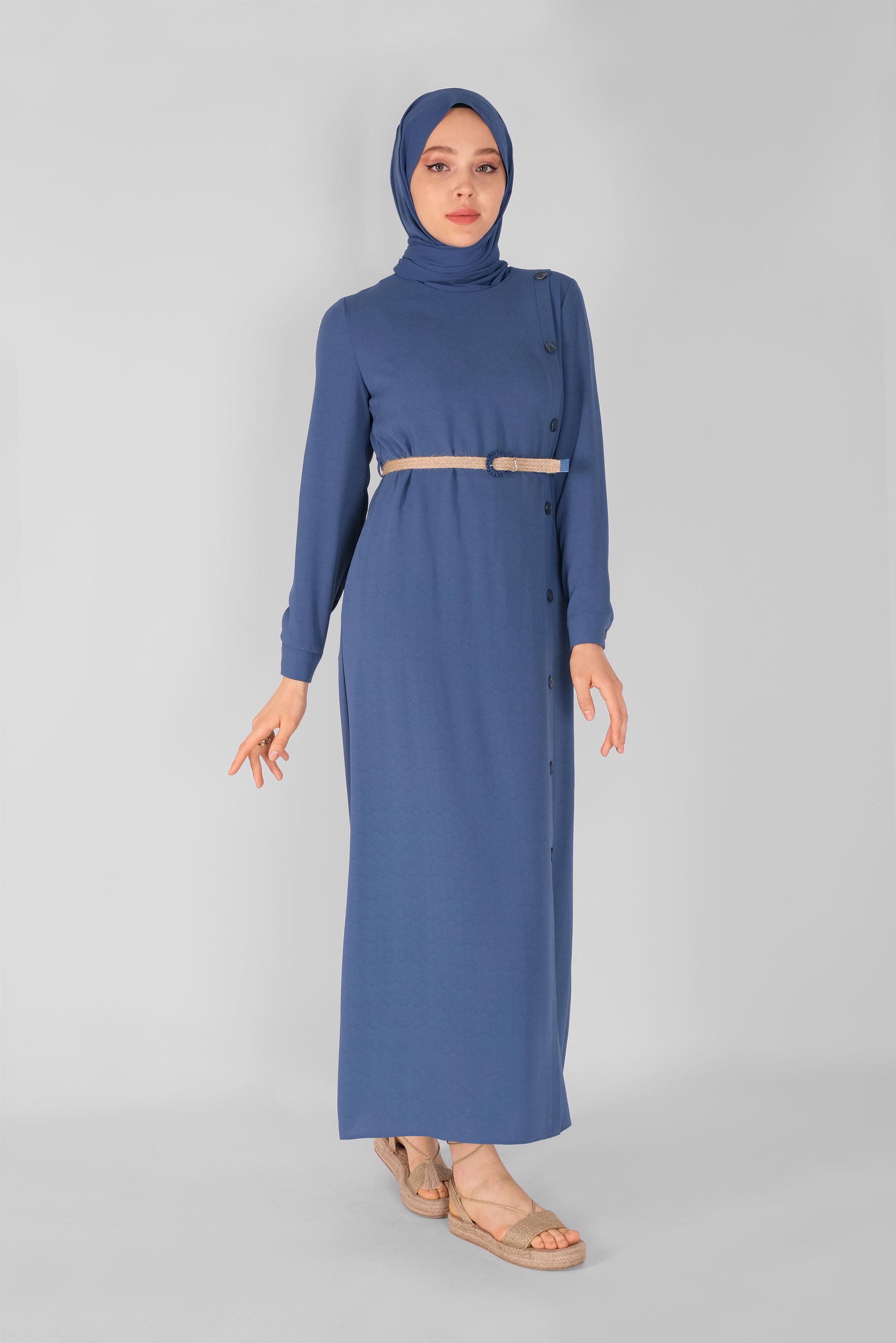 Tesettür giyim LACİVERT YANDAN DÜĞMELİ ELBİSE 41453 