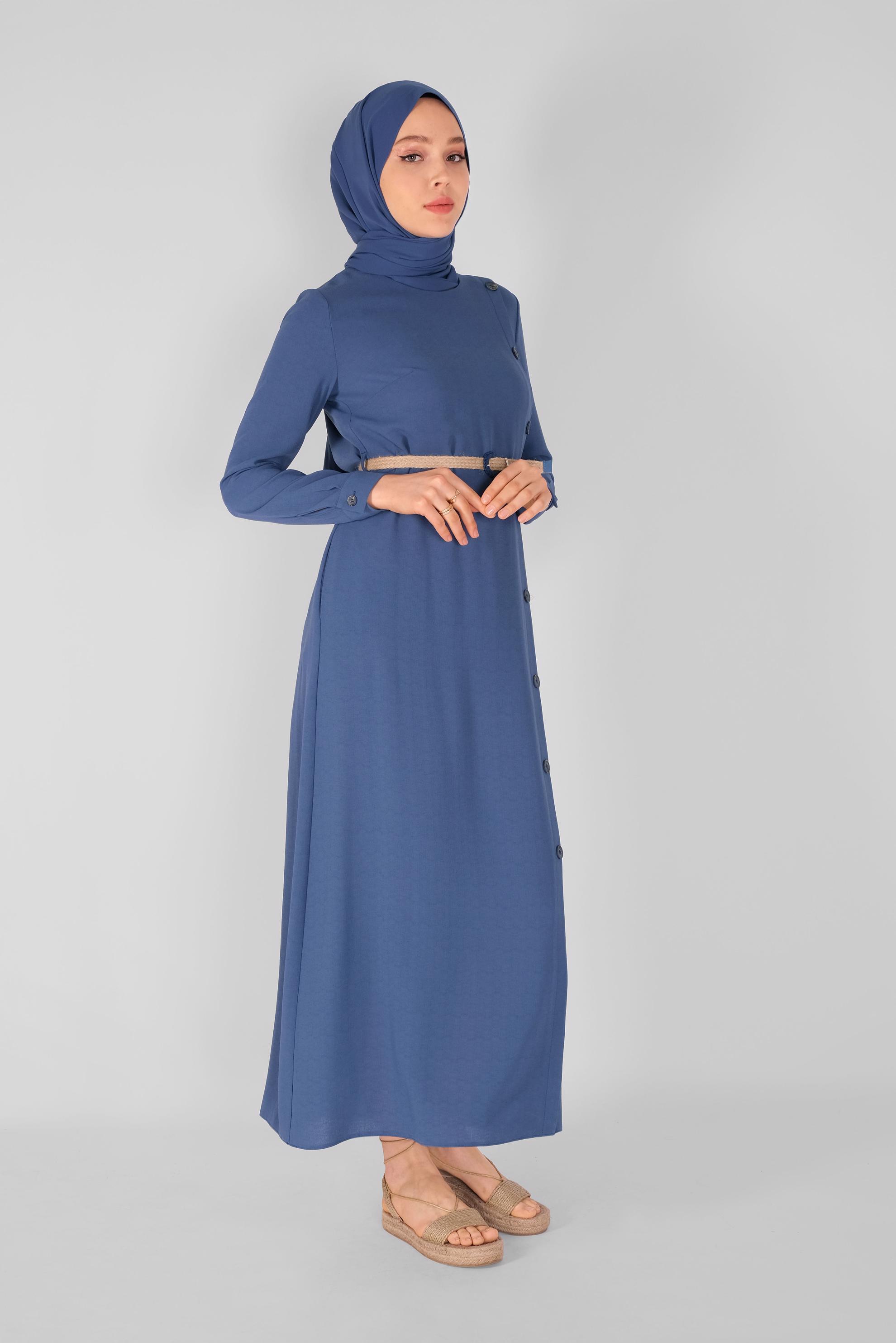 Tesettür giyim LACİVERT YANDAN DÜĞMELİ ELBİSE 41453 