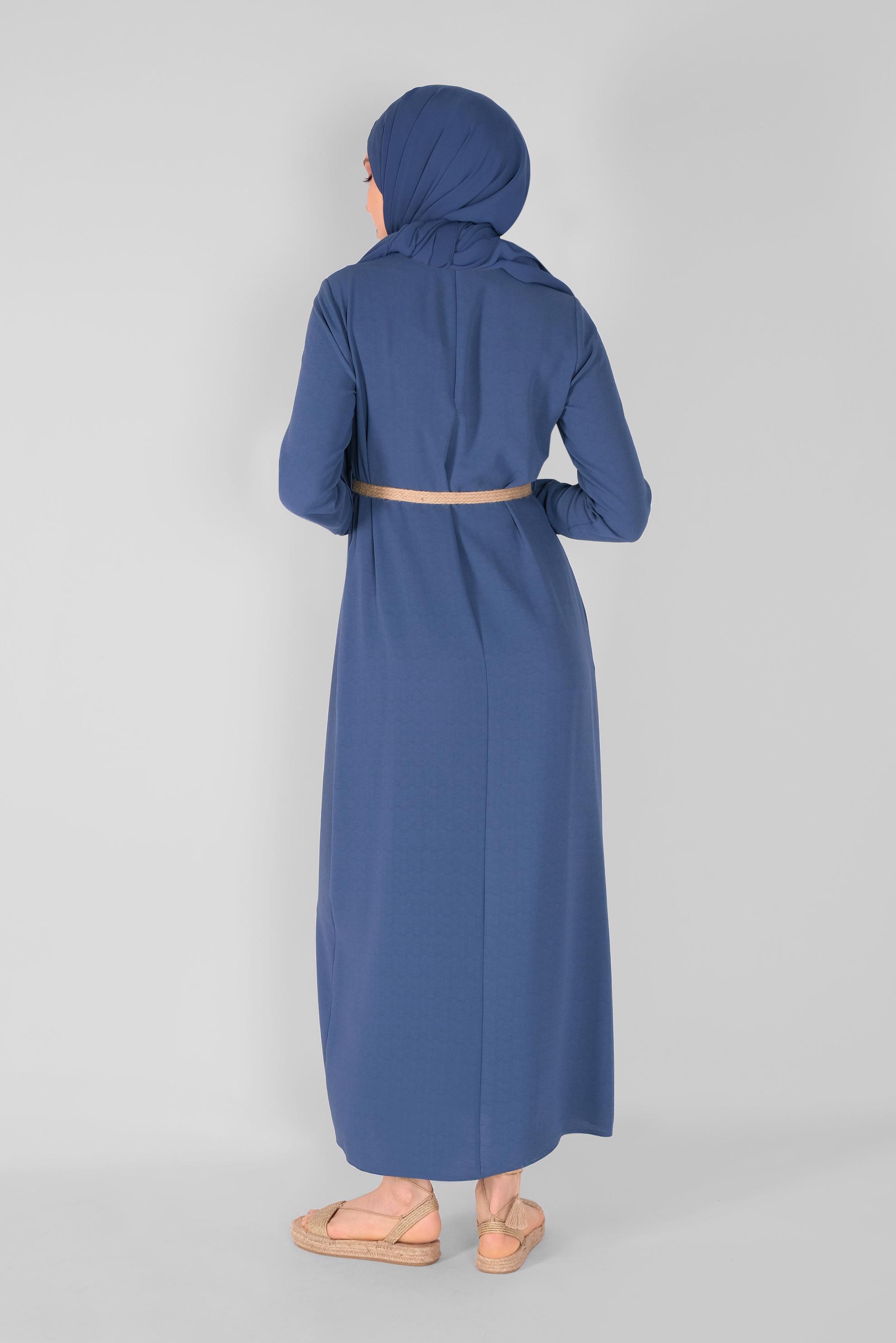 Tesettür giyim LACİVERT YANDAN DÜĞMELİ ELBİSE 41453 