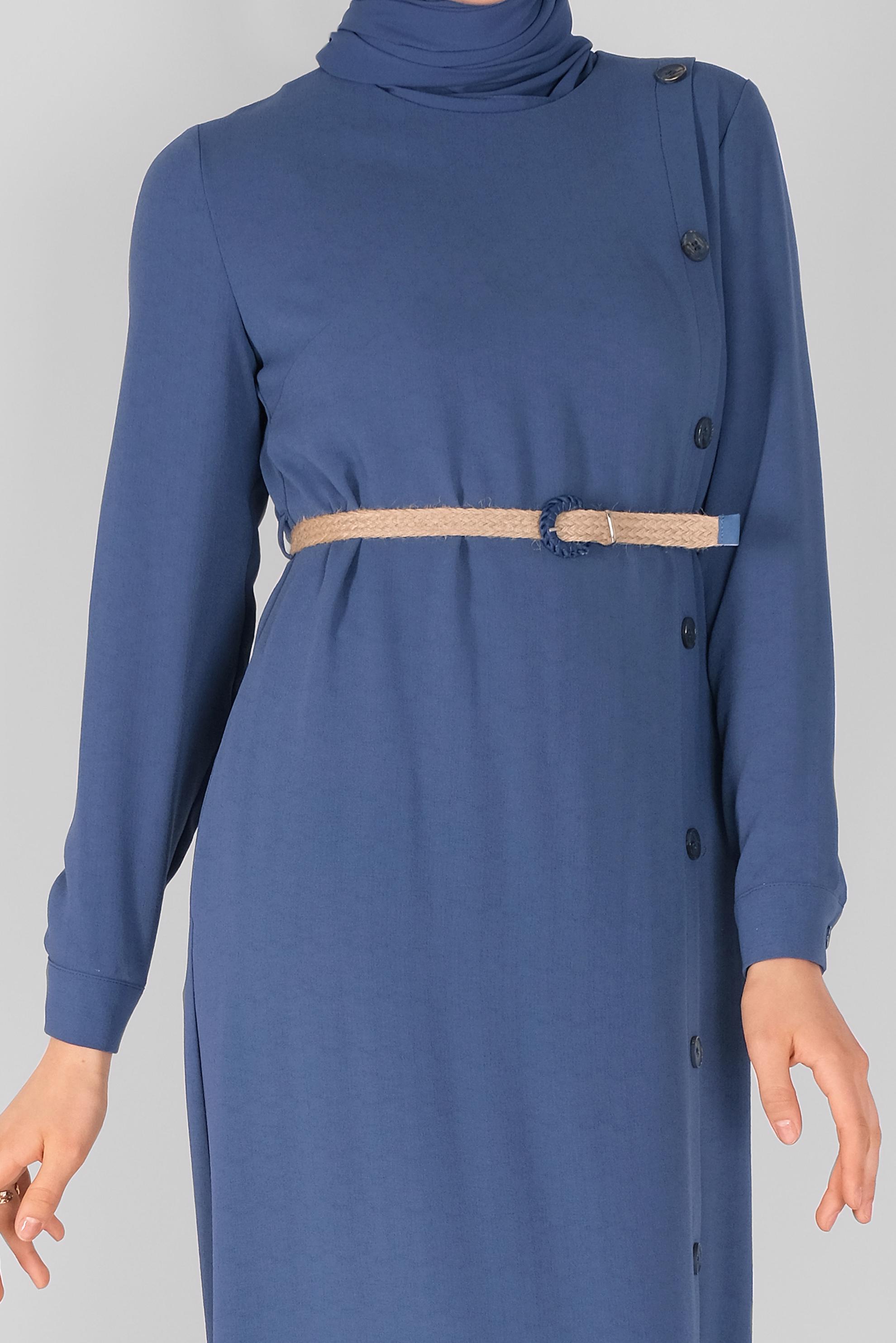 Tesettür giyim LACİVERT YANDAN DÜĞMELİ ELBİSE 41453 
