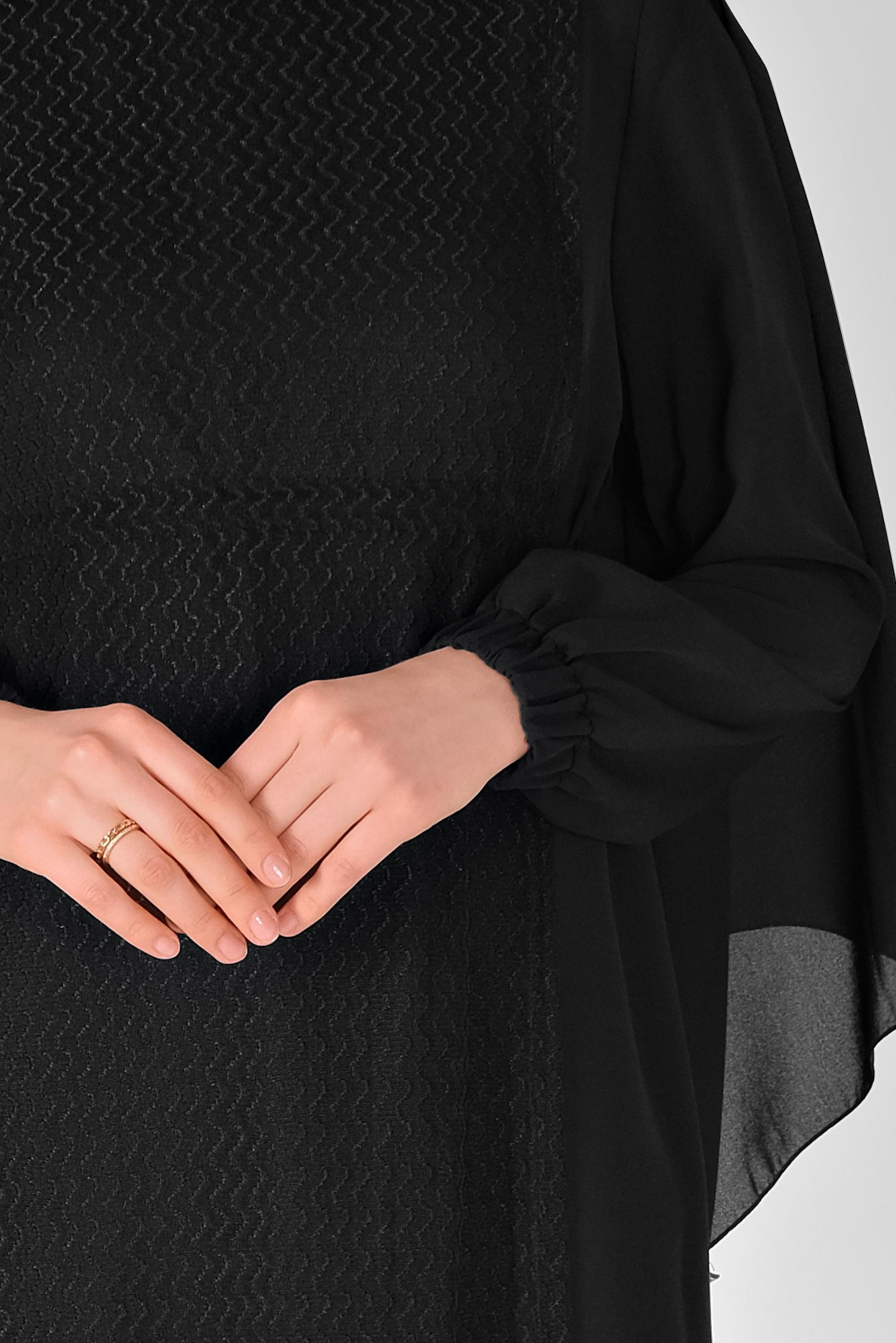 Tesettür giyim SİYAH DESENLİ TÜL DETAYLI BAĞCIKLI ELBİSE 41500