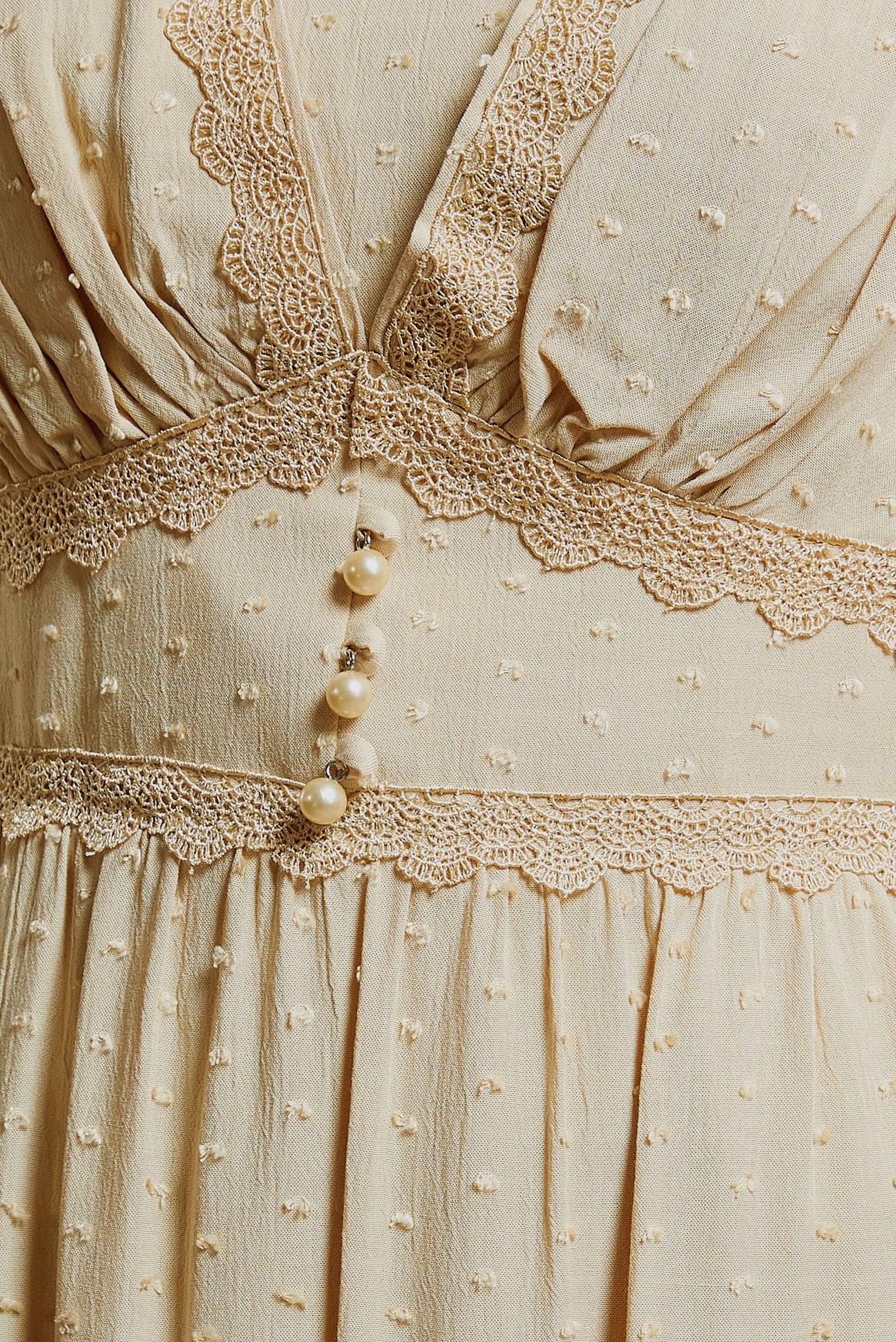 Tesettür giyim BEJ DANTEL DETAYLI VİSKON ELBİSE 41509