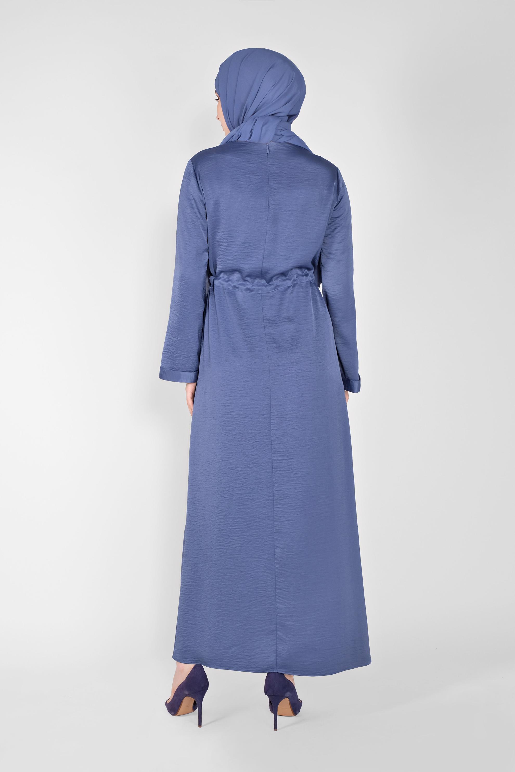 Tesettür giyim LACİVERT KEMERLİ SATEN AEROBİN ELBİSE 41510 