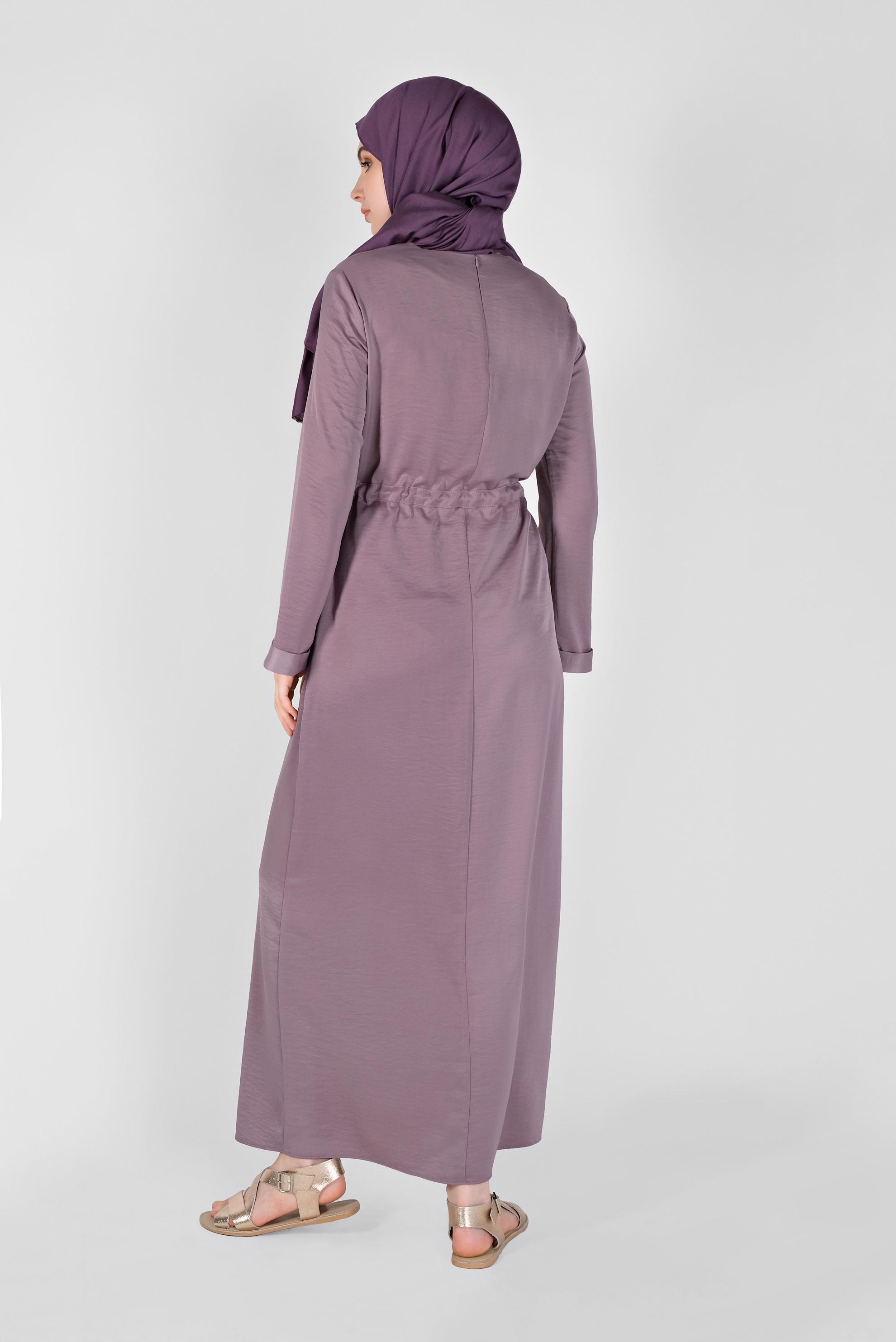 Tesettür giyim MOR KEMERLİ SATEN AEROBİN ELBİSE 41510 