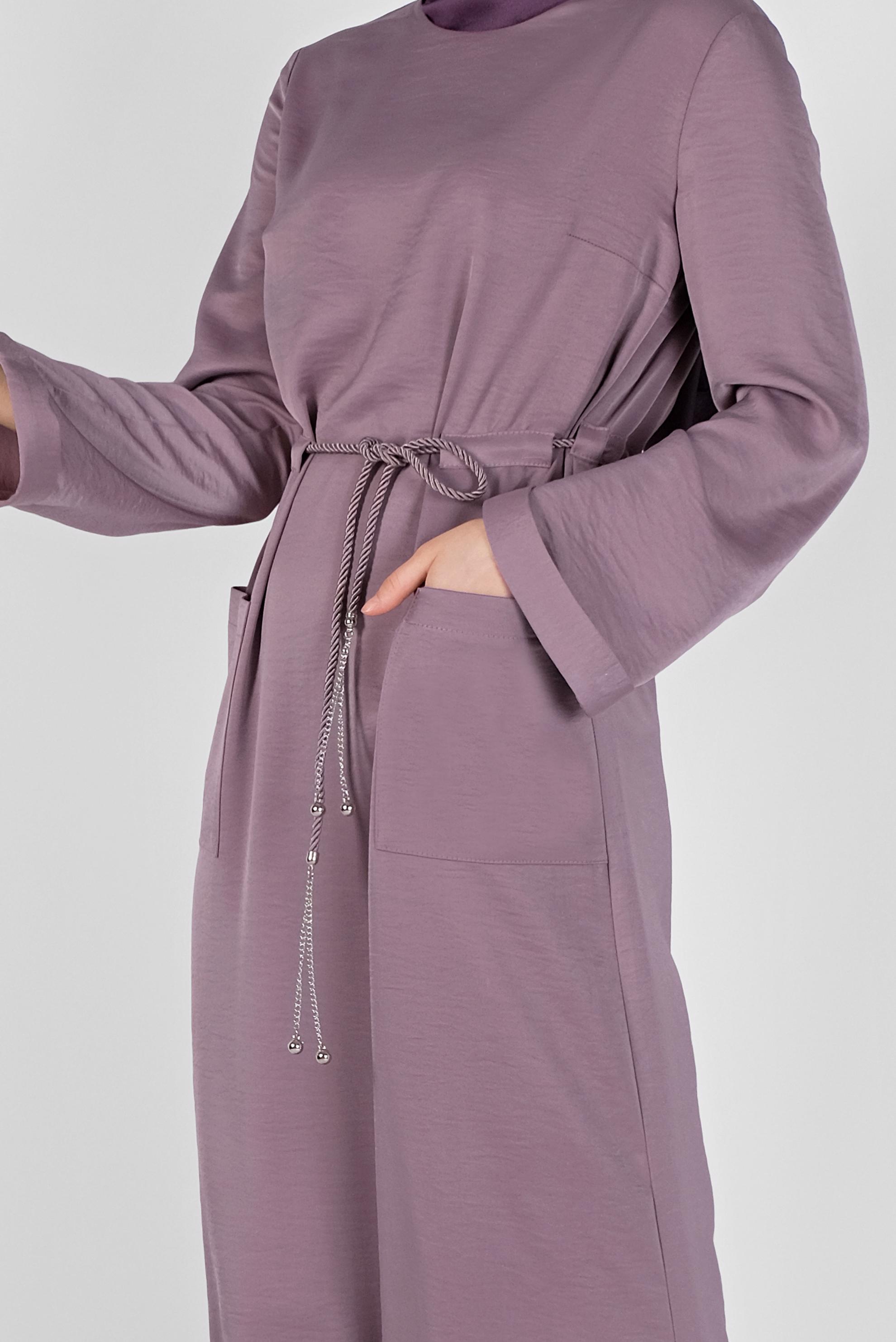 Tesettür giyim MOR KEMERLİ SATEN AEROBİN ELBİSE 41510 