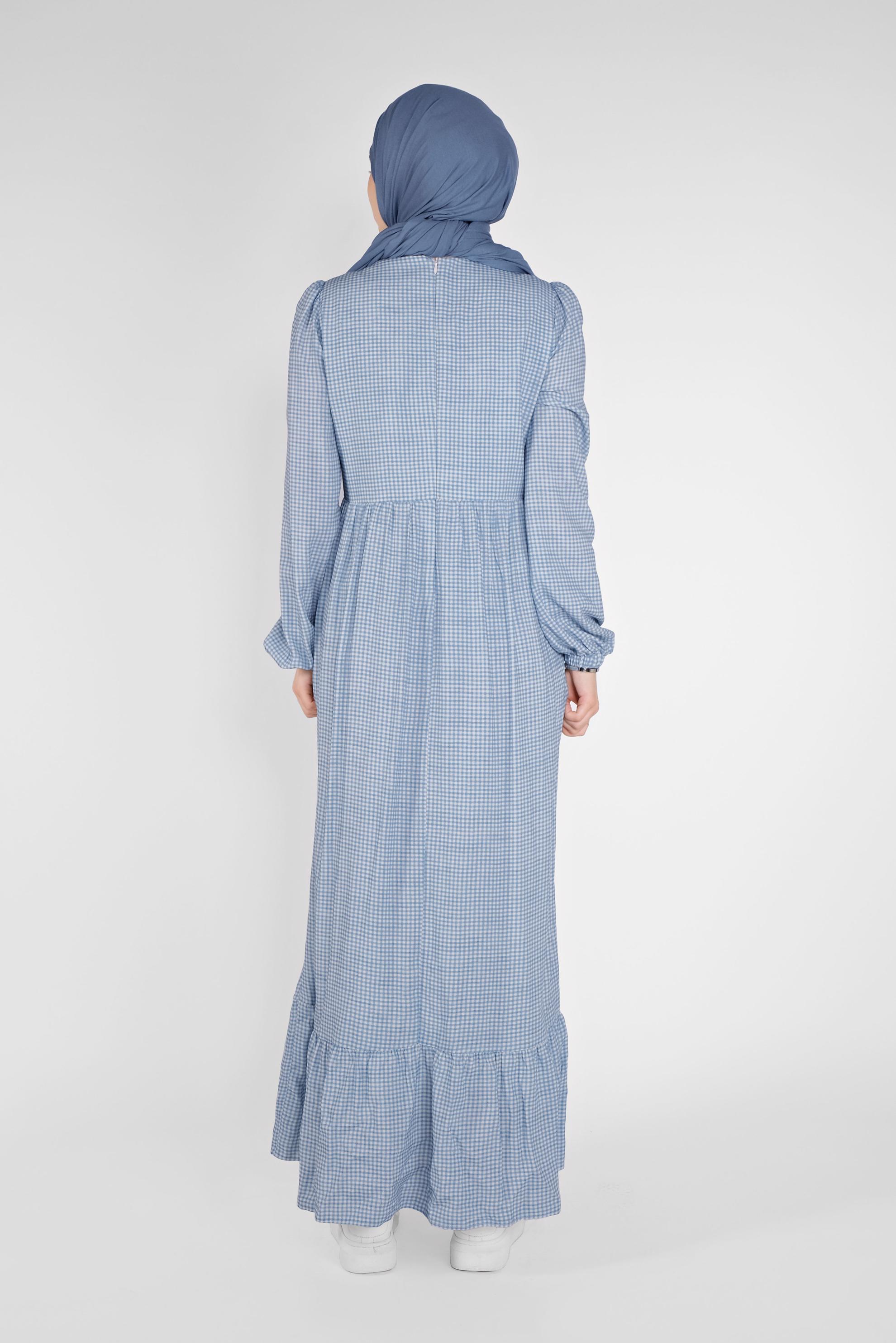 Tesettür giyim MAVİ NAKIŞLI PÖTİKARELİ VİSKON ELBİSE 41535 